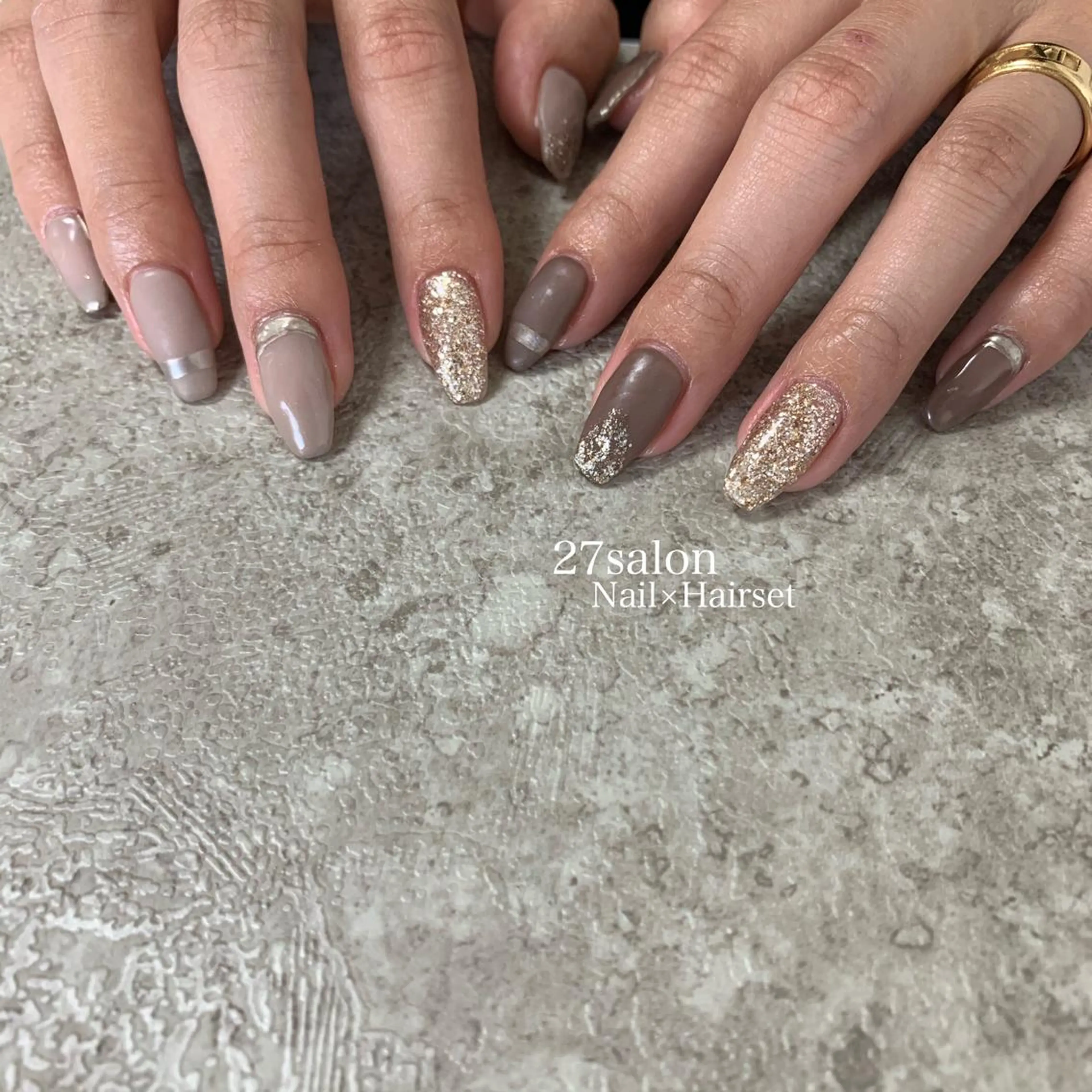 ネイル ブラウン ミラーネイル ニュアンスネイル 27salon yuinaのネイルデザイン