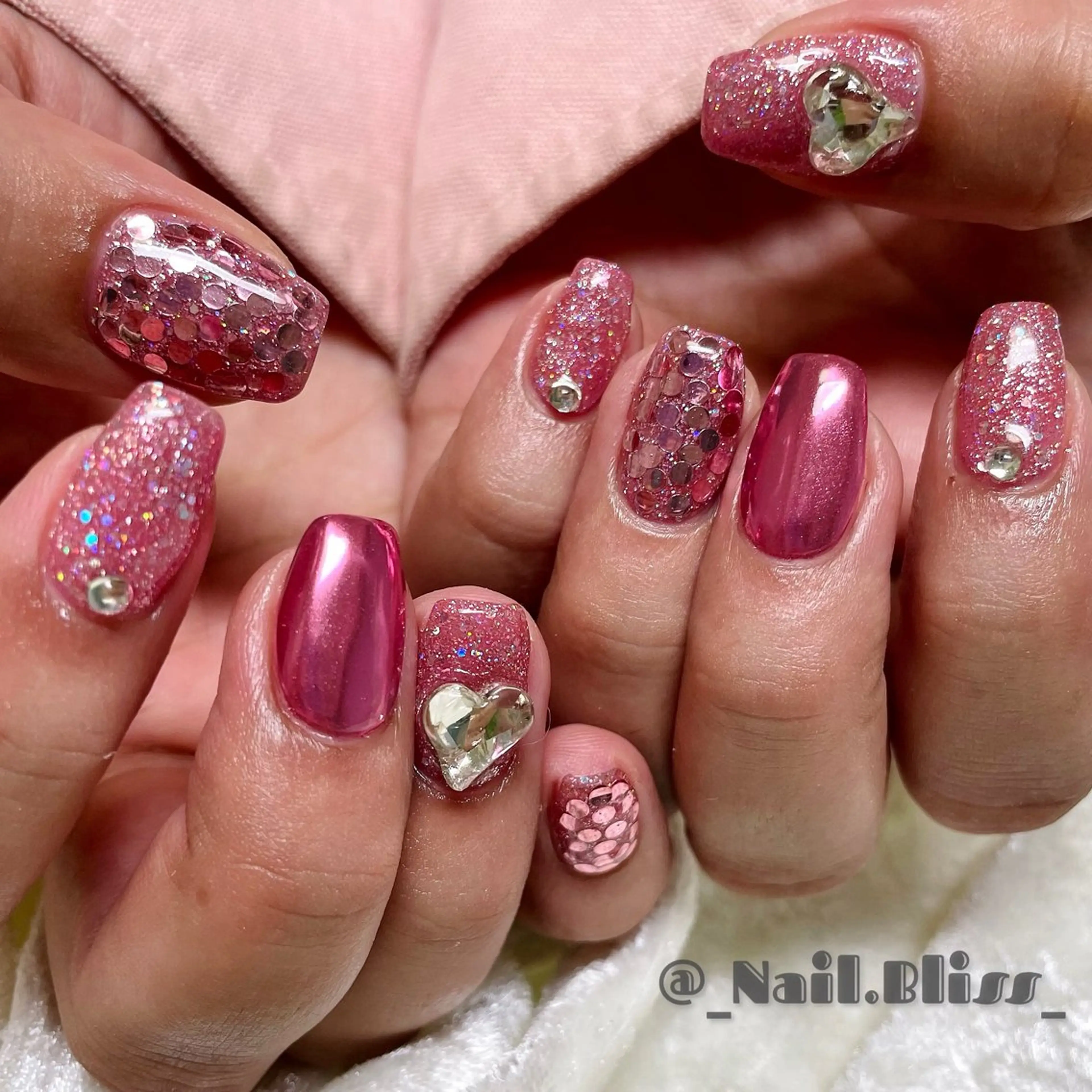 ネイル フラッシュネイル 持ち込み ピンク ハンドネイル NAIL BLISSのネイルデザイン