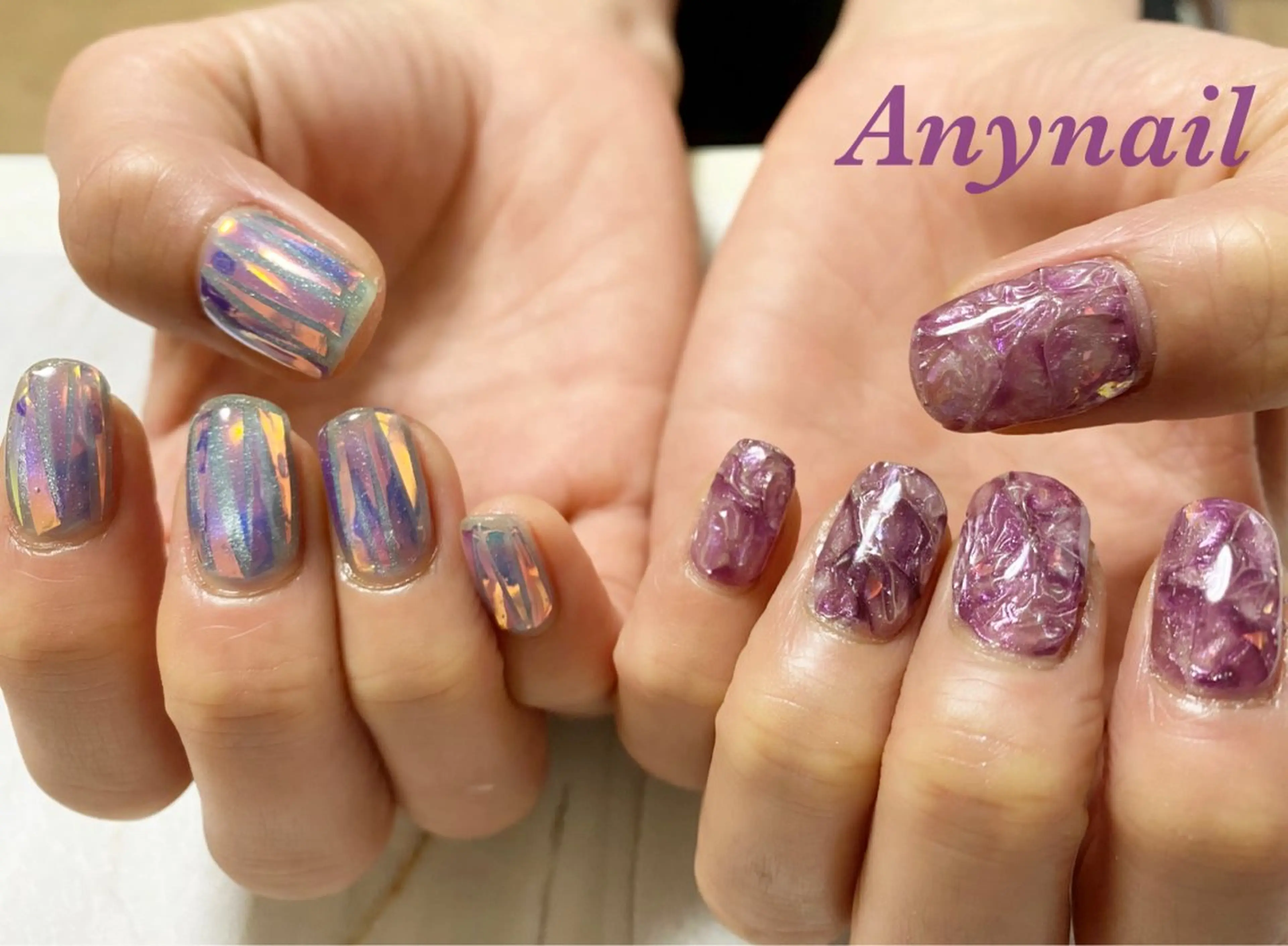ネイル オーロラネイル ブルー ホログラムネイル マグネットネイル パープル 岩澤 恵子のネイルデザイン