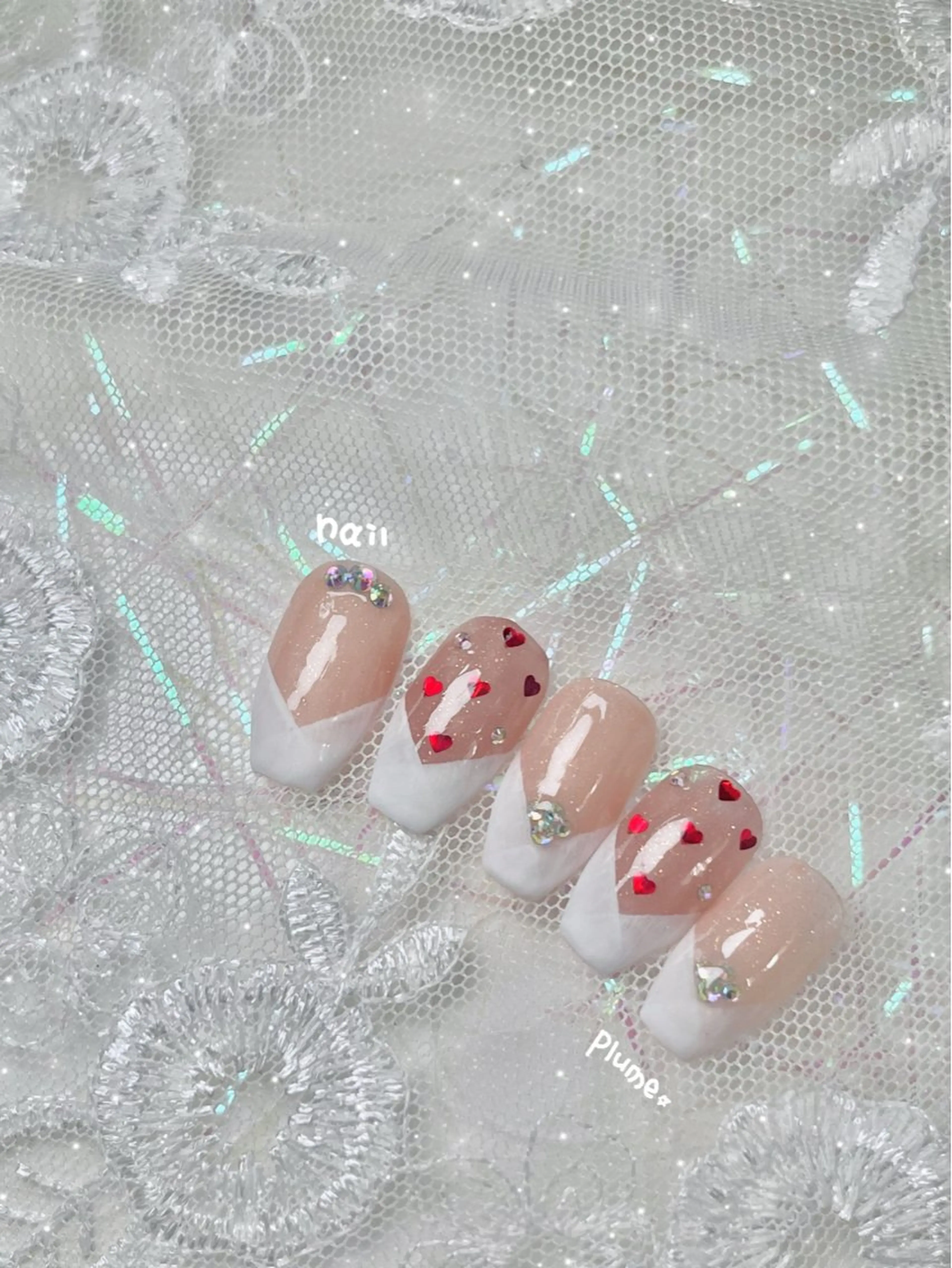 ネイル フレンチネイル ガーリー ハート オフィスネイル ワンホンネイル ハンドネイル plume nail ☆韓国ネイルのネイルデザイン