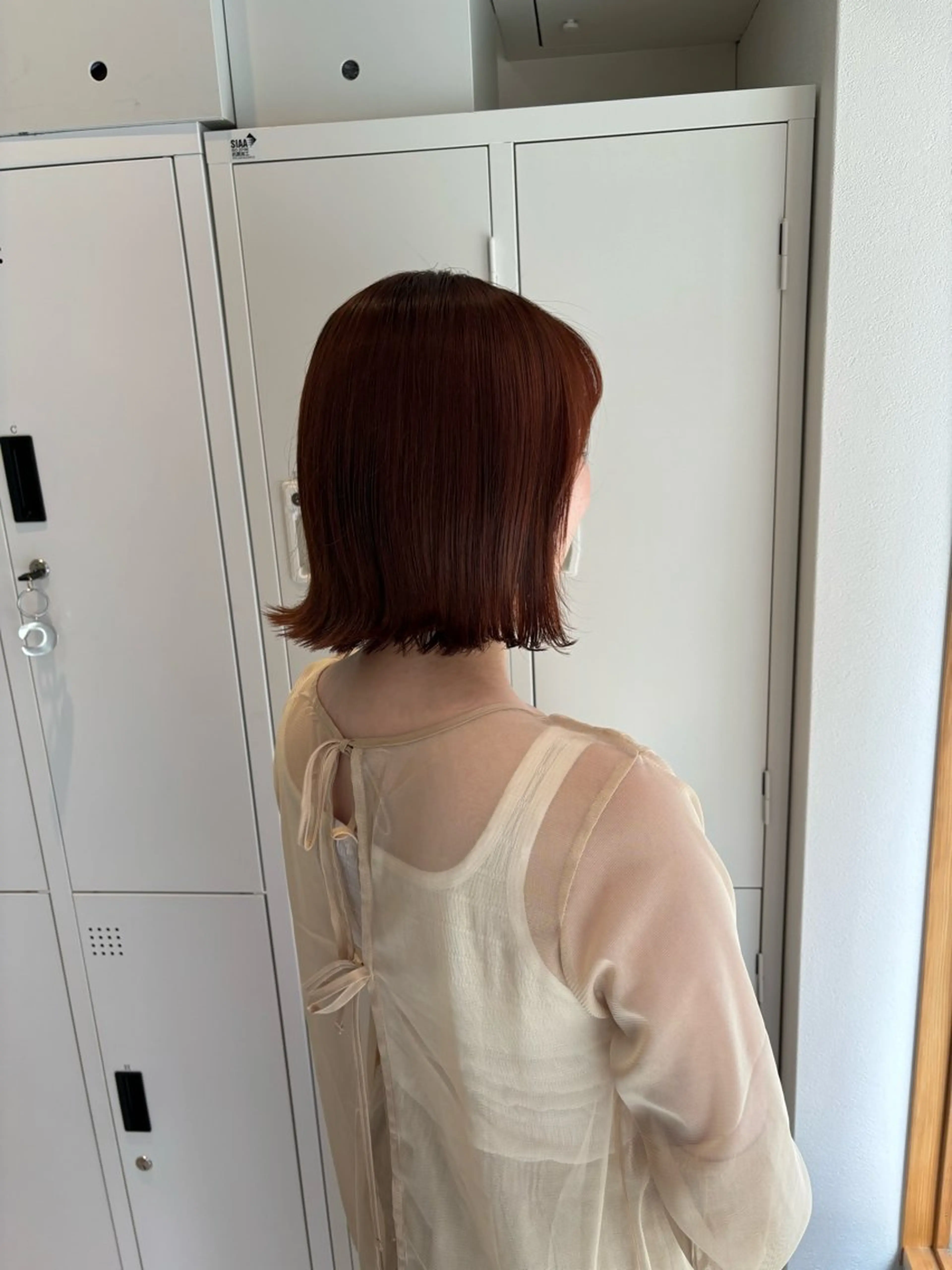 ショート カラー オレンジ レッドカラー ボブ カット ヘアカラー トリートメント newi 京橋 【yuuki】のヘアスタイル