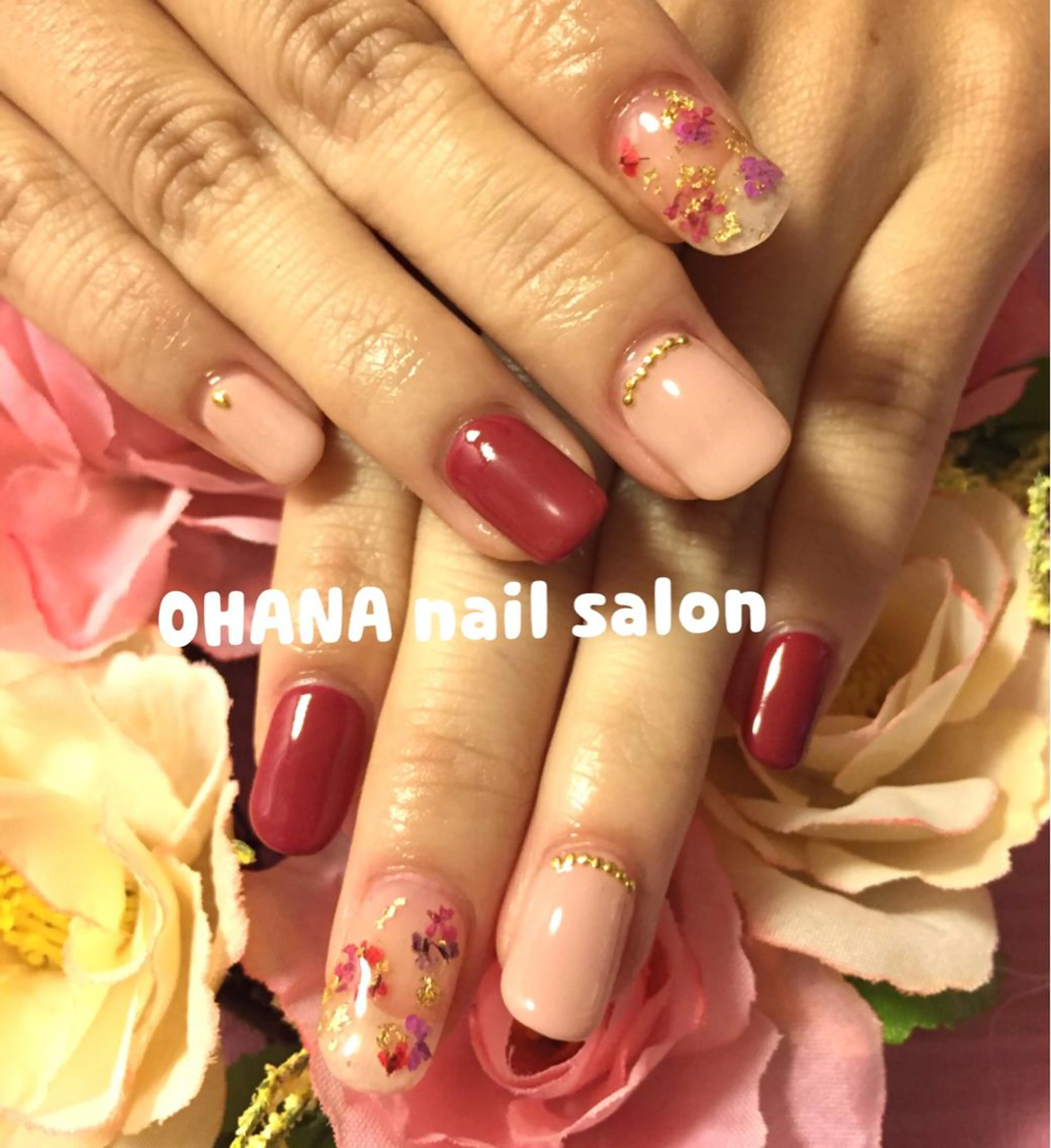 ネイル ボルドー ピンク ピンクベージュ 冬ネイル 那覇🏝️台湾人 ネイリストSHIUのネイルデザイン