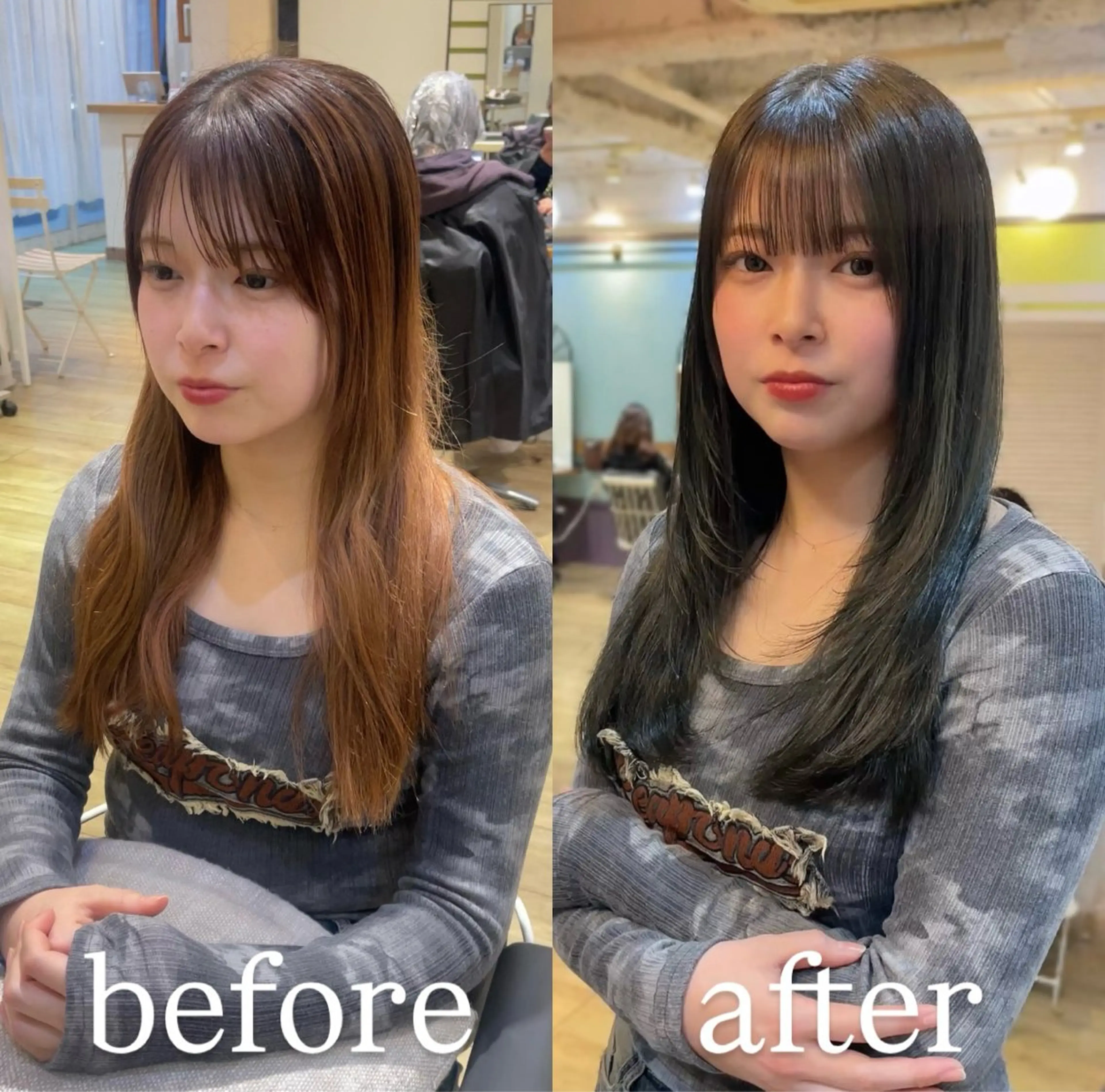 ロング カラー 透明感カラー オリーブカラー レイヤーカット カット ヘアカラー トリートメント ヘッドスパ 大人可愛い透明感🌟 小顔・韓国髪🌟野中のヘアスタイル