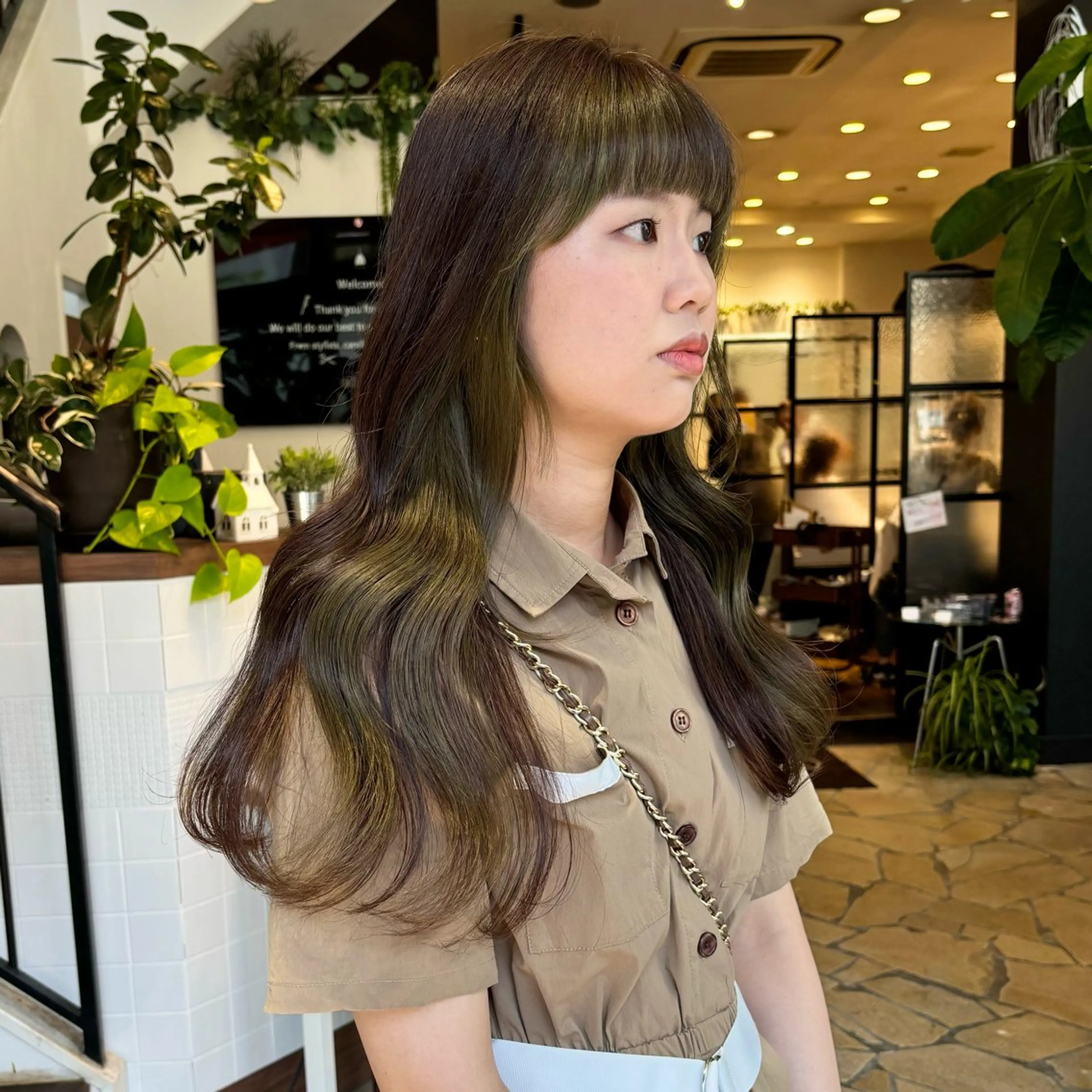 ロング カラー ミストバング  フェイスフレーミング カット ヘアカラー MIKA 柏のヘアスタイル