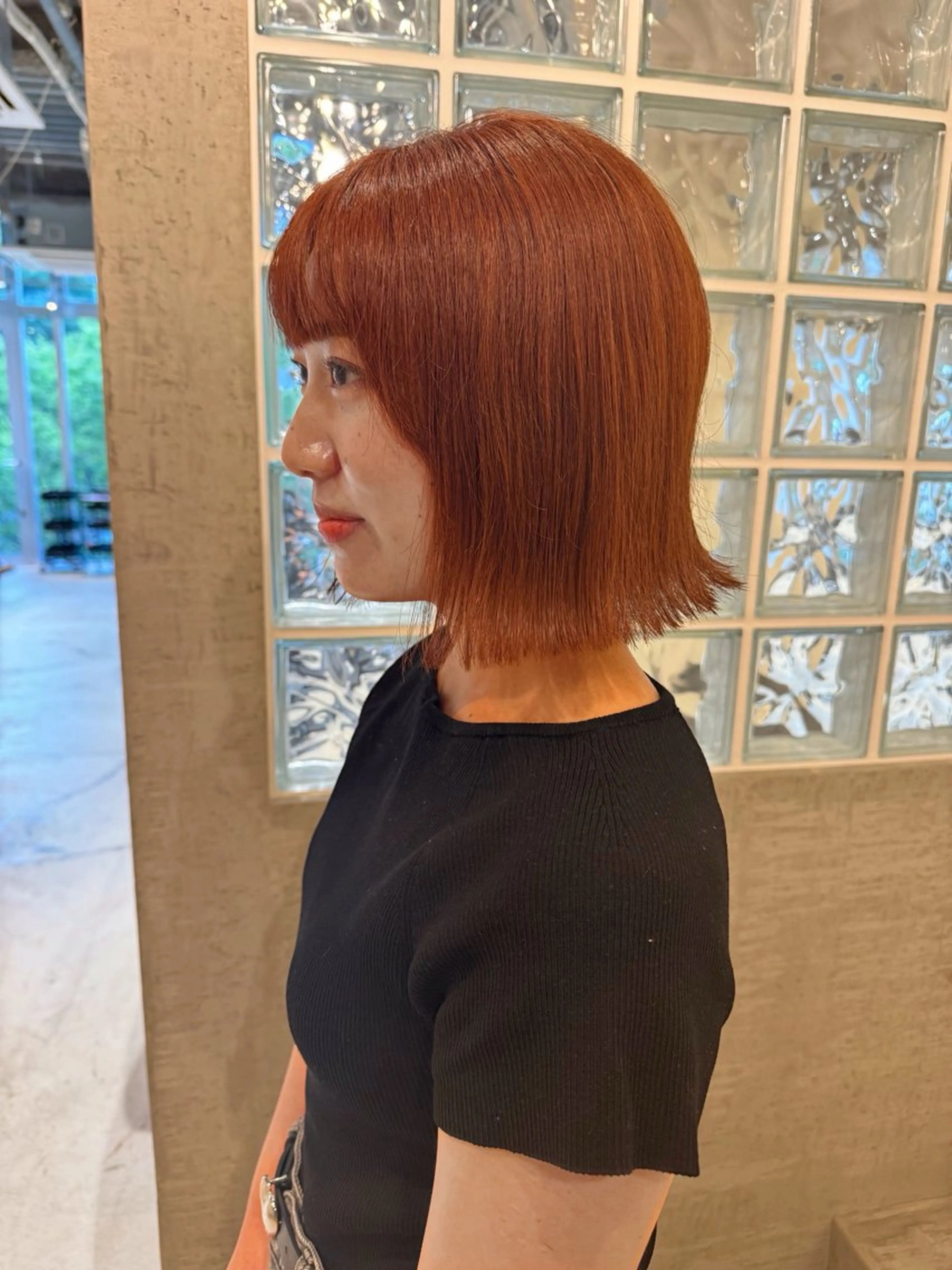 ミディアム カラー ブリーチ オレンジ カット ヘアカラー ボブウルフ／ボブ Satsuki【名駅のヘアスタイル