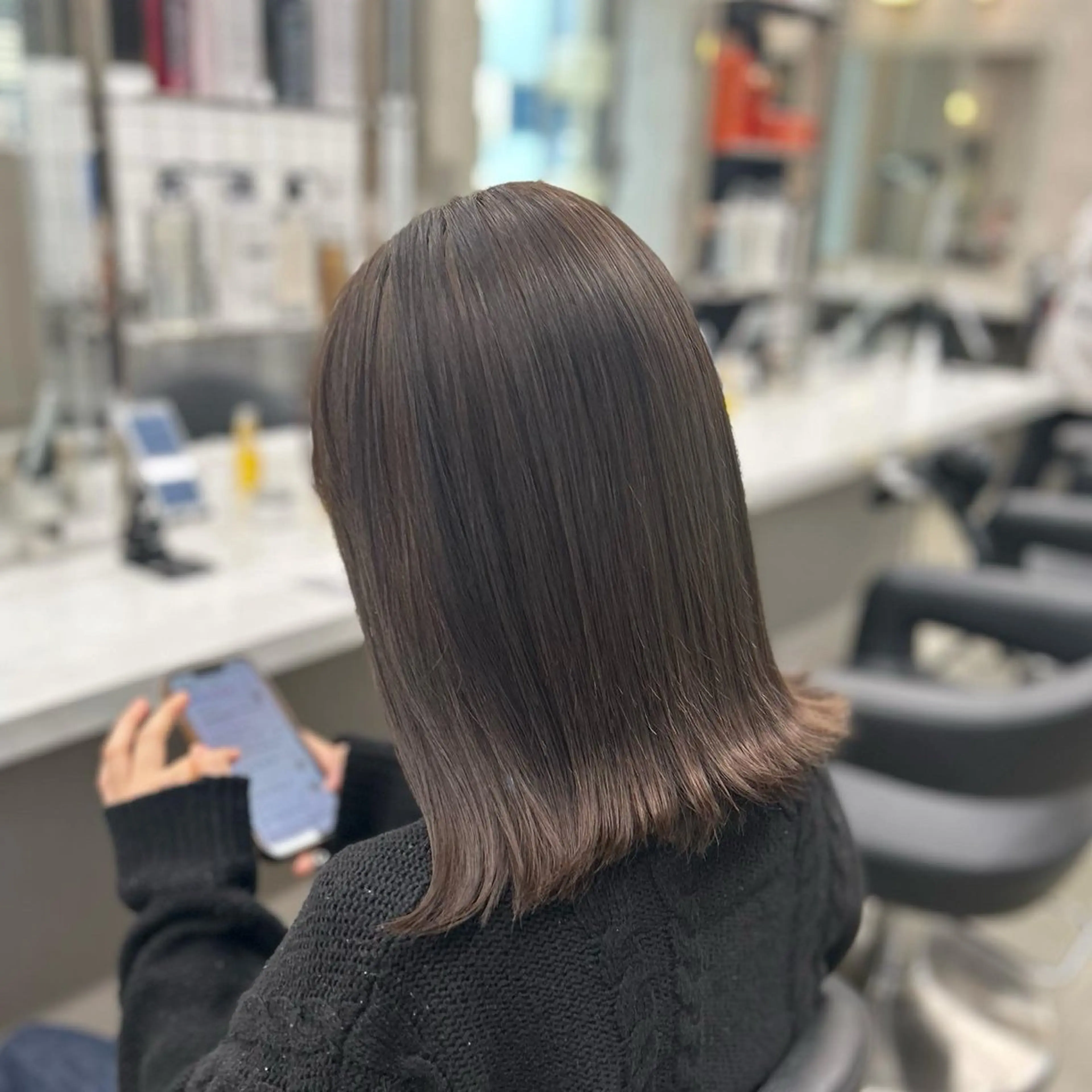 セミロング カラー パーマ ヘアアレンジ メンズ キッズ ヘアカラー トリートメント ヘアセット ブリーチなしカラー/ ブラウン/レイヤーのヘアスタイル