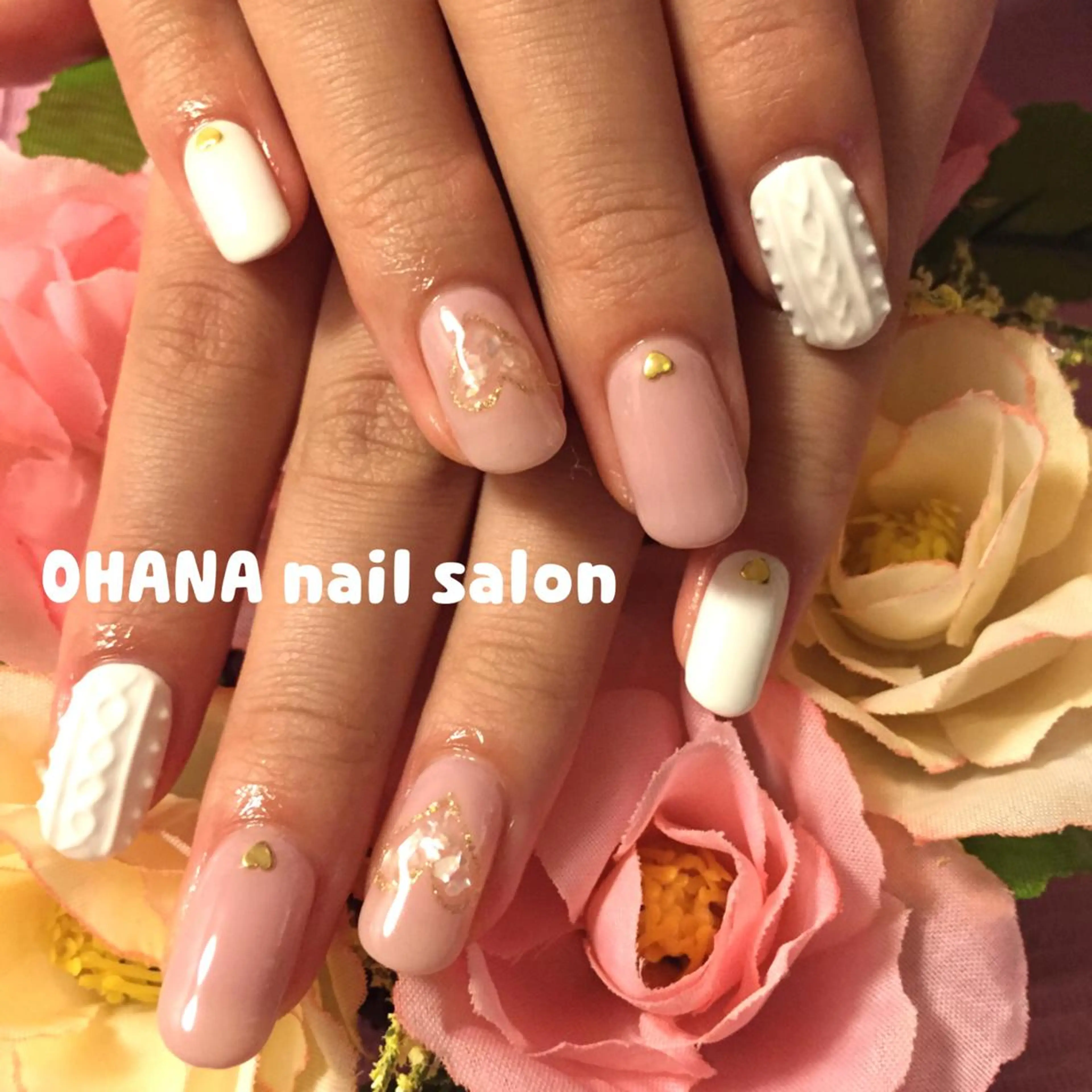 ネイル ハート ピンク ピンクベージュ 冬ネイル 那覇🏝️台湾人 ネイリストSHIUのネイルデザイン