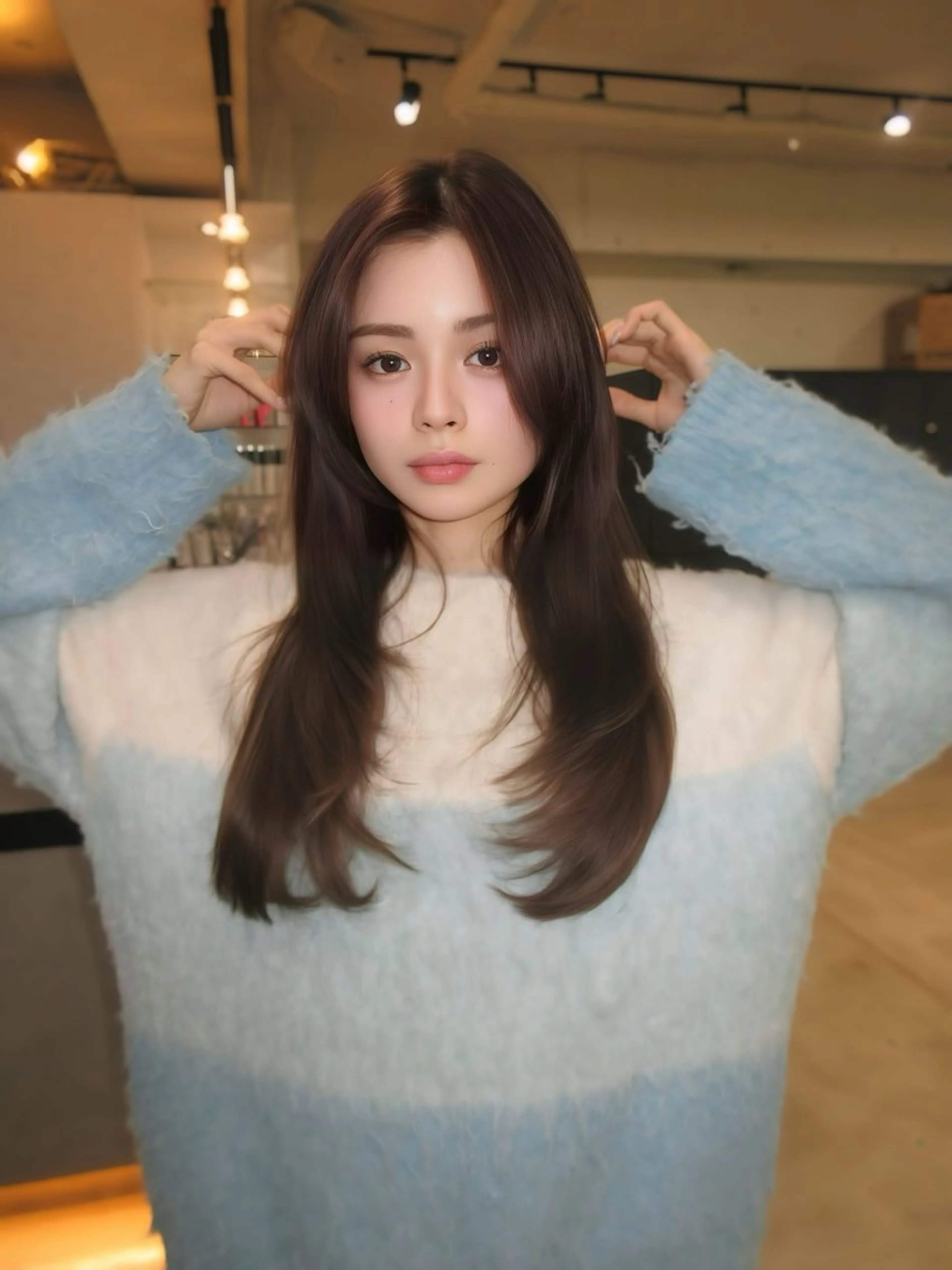 ロング カラー ヘアカラー 韓国レイヤー 似合わせカラーのヘアスタイル