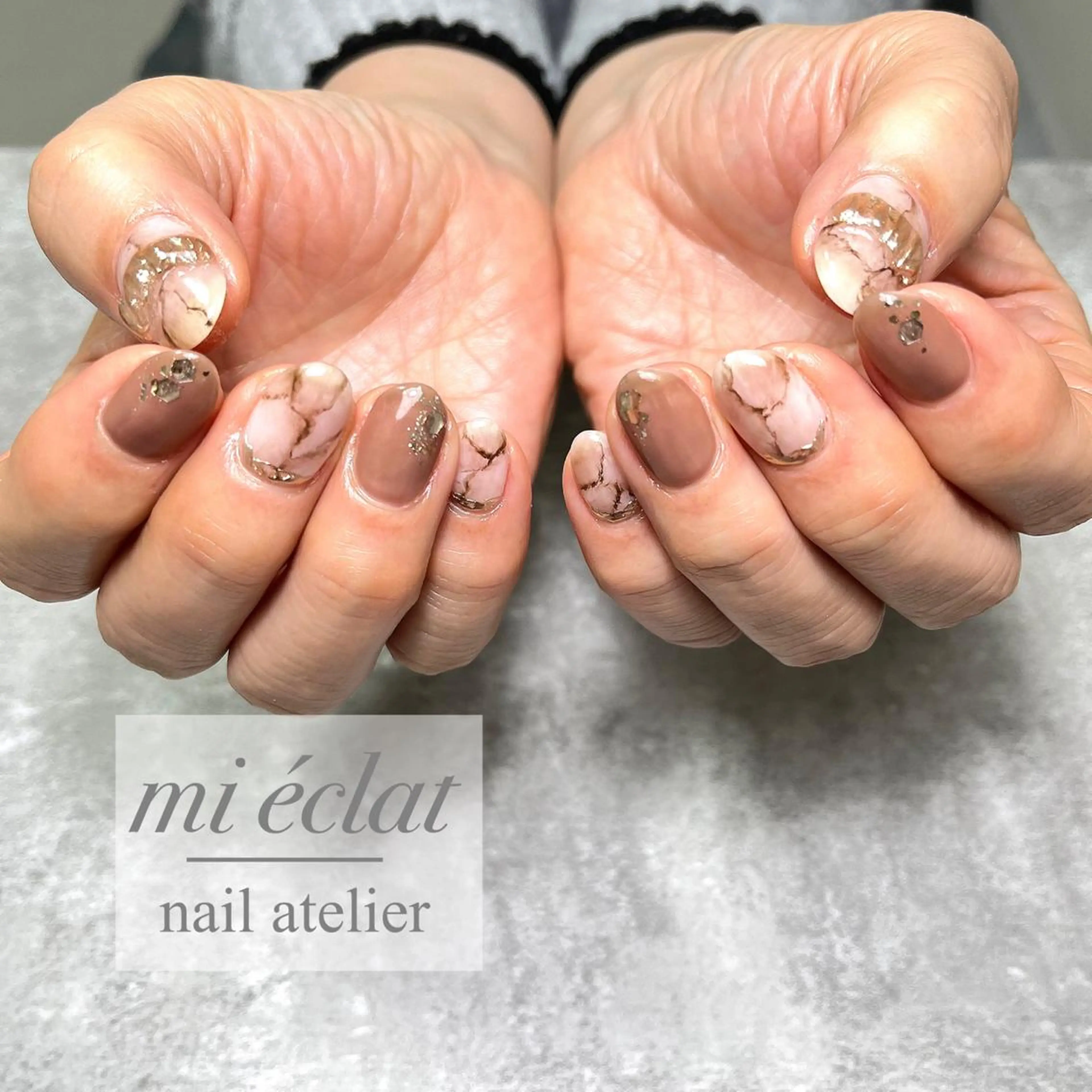 ネイル アートネイル ボルドー ブラウン フレンチネイル ジェルネイル ハンドネイル mi éclat ミ　エクラのネイルデザイン