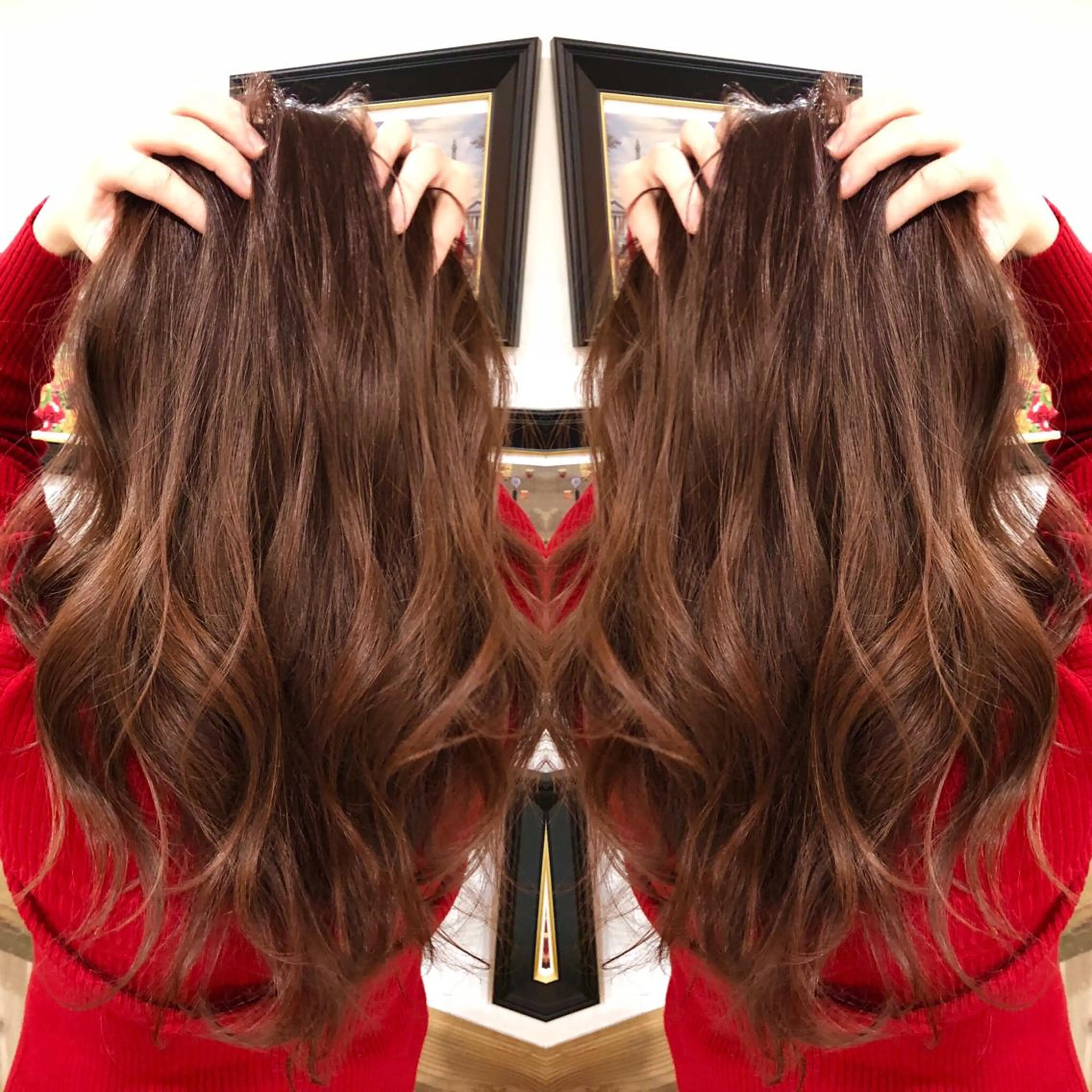 ロング カラー ブラウンカラー ピンクカラー ピンクブラウン M IIのヘアスタイル