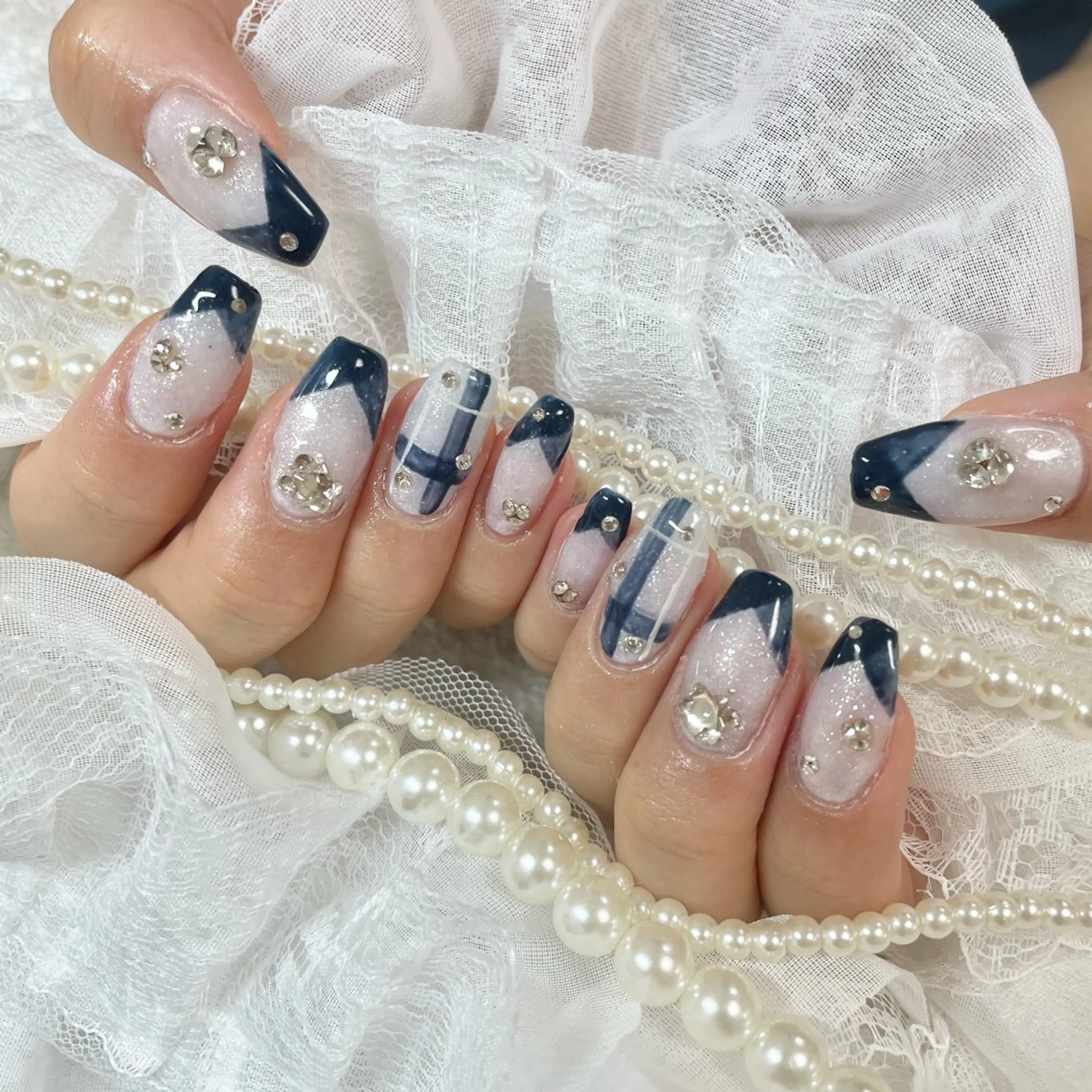 ネイル フレンチネイル ネイビー ハンドネイル 🎀AYAKO 🎀中韓ネイルのネイルデザイン