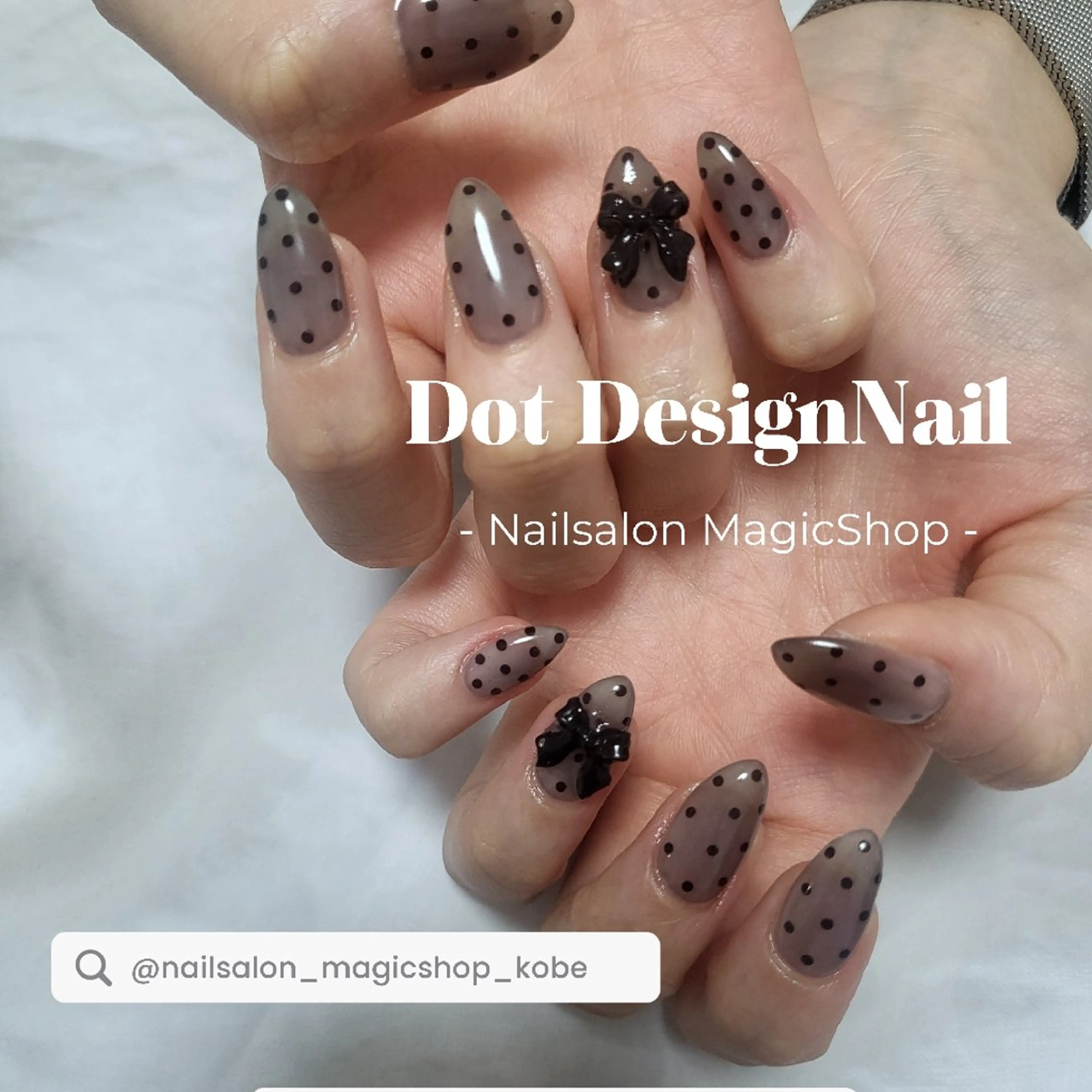 ネイル ドット ジェルネイル ロングネイル リボン シンプルネイル ハンドネイル Nailsalon MagicShopのネイルデザイン