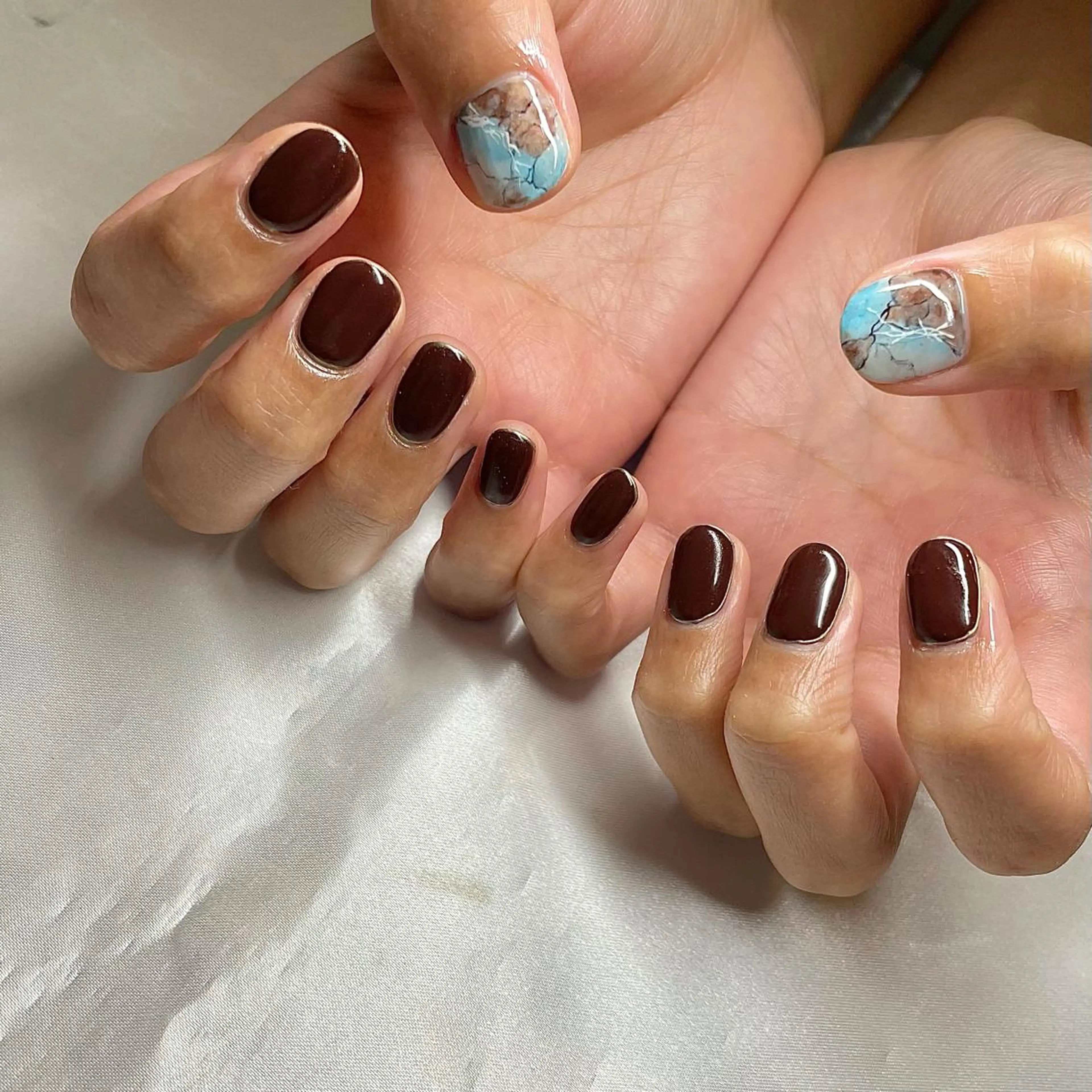 カラー パーマ ヘアアレンジ メンズ キッズ ネイル マツエク・マツパ ブラウンカラー レッドカラー カラーマツエク ブラウン 赤色 nail&eye Aoのマツエク・マツパデザイン