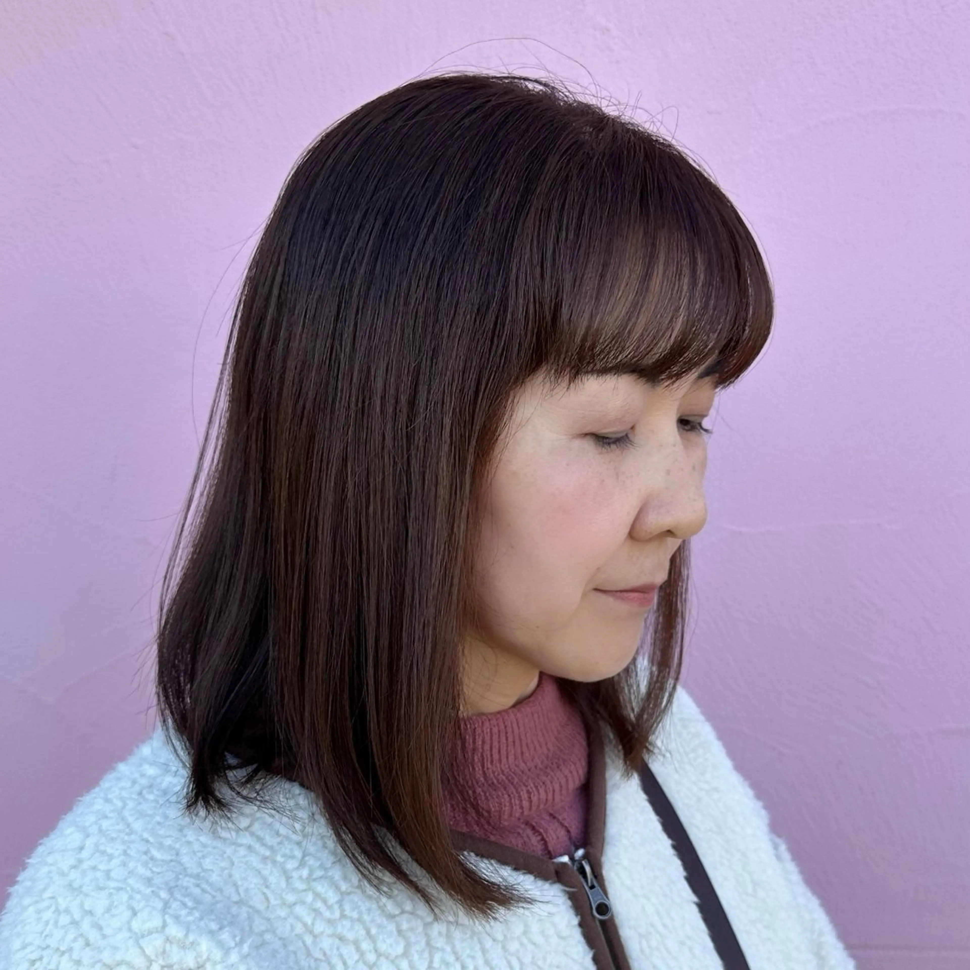 ミディアム カラー ブラウンカラー ピンクカラー 柔らかいcolor ￤韓国￤🩰マユ🩰のヘアスタイル