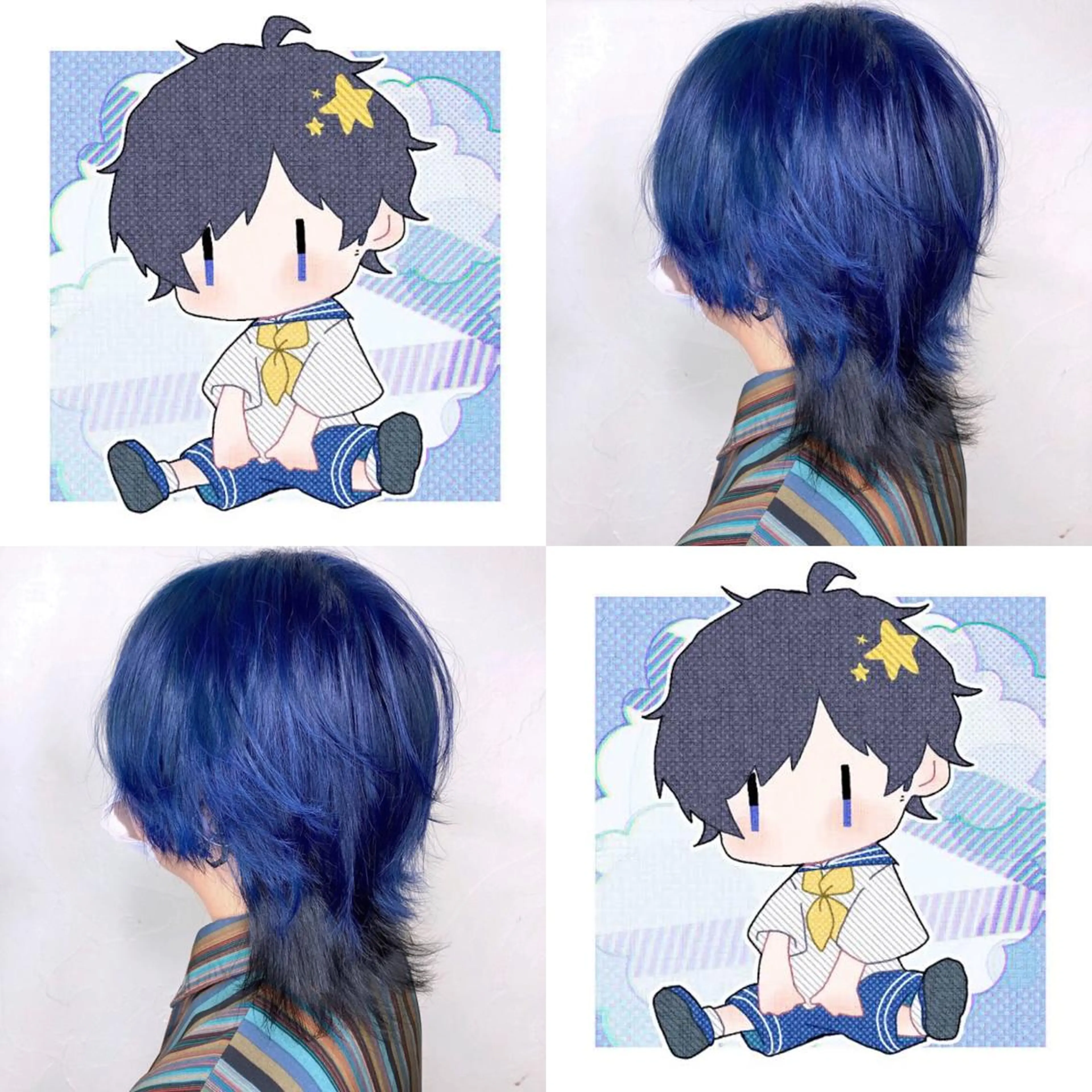 ミディアム カラー メンズ ブルーカラー 熊谷ウルフ・レイヤー あゆむのヘアスタイル