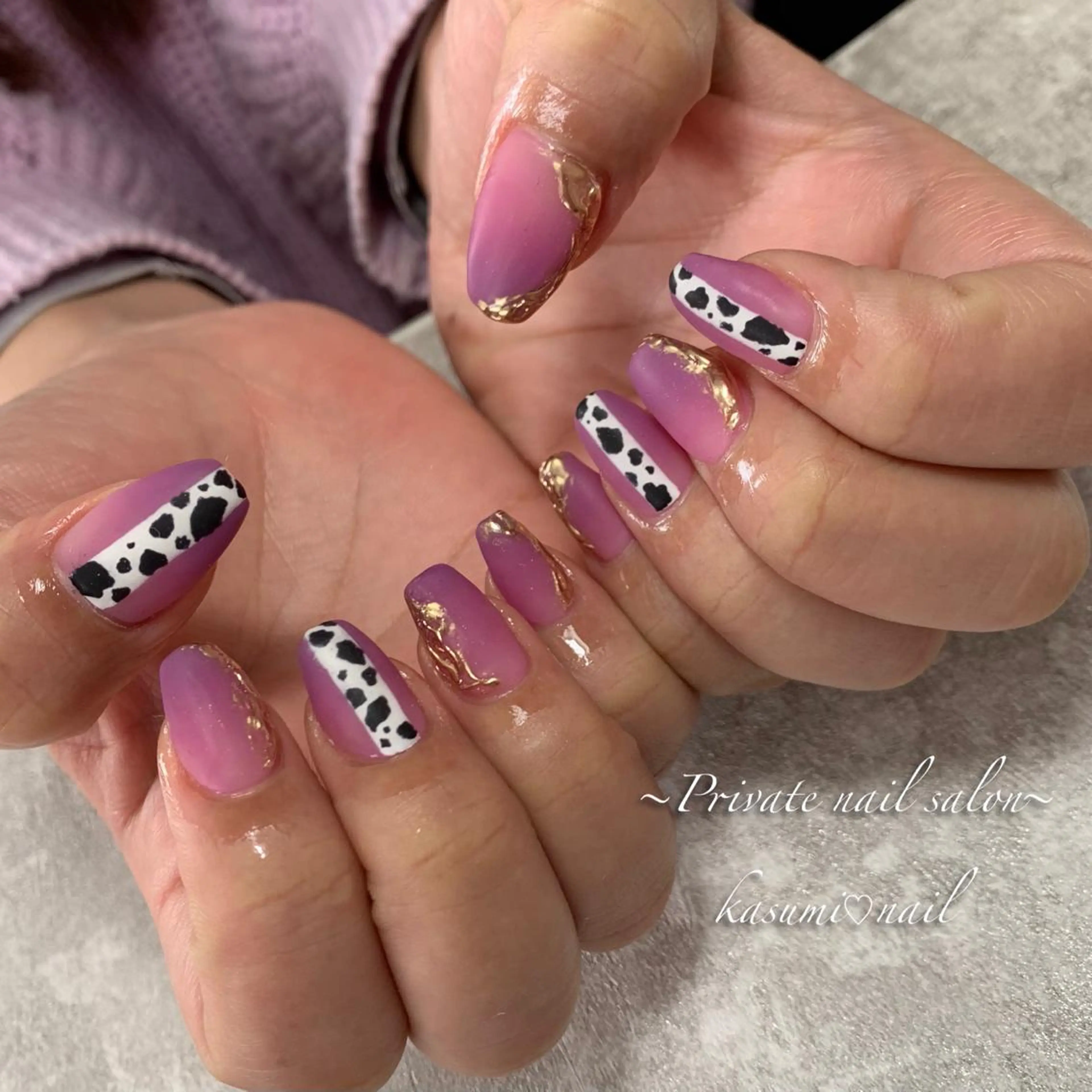 ネイル アニマル柄 ミラーネイル ニュアンスネイル KASUMI♡ Nailのネイルデザイン
