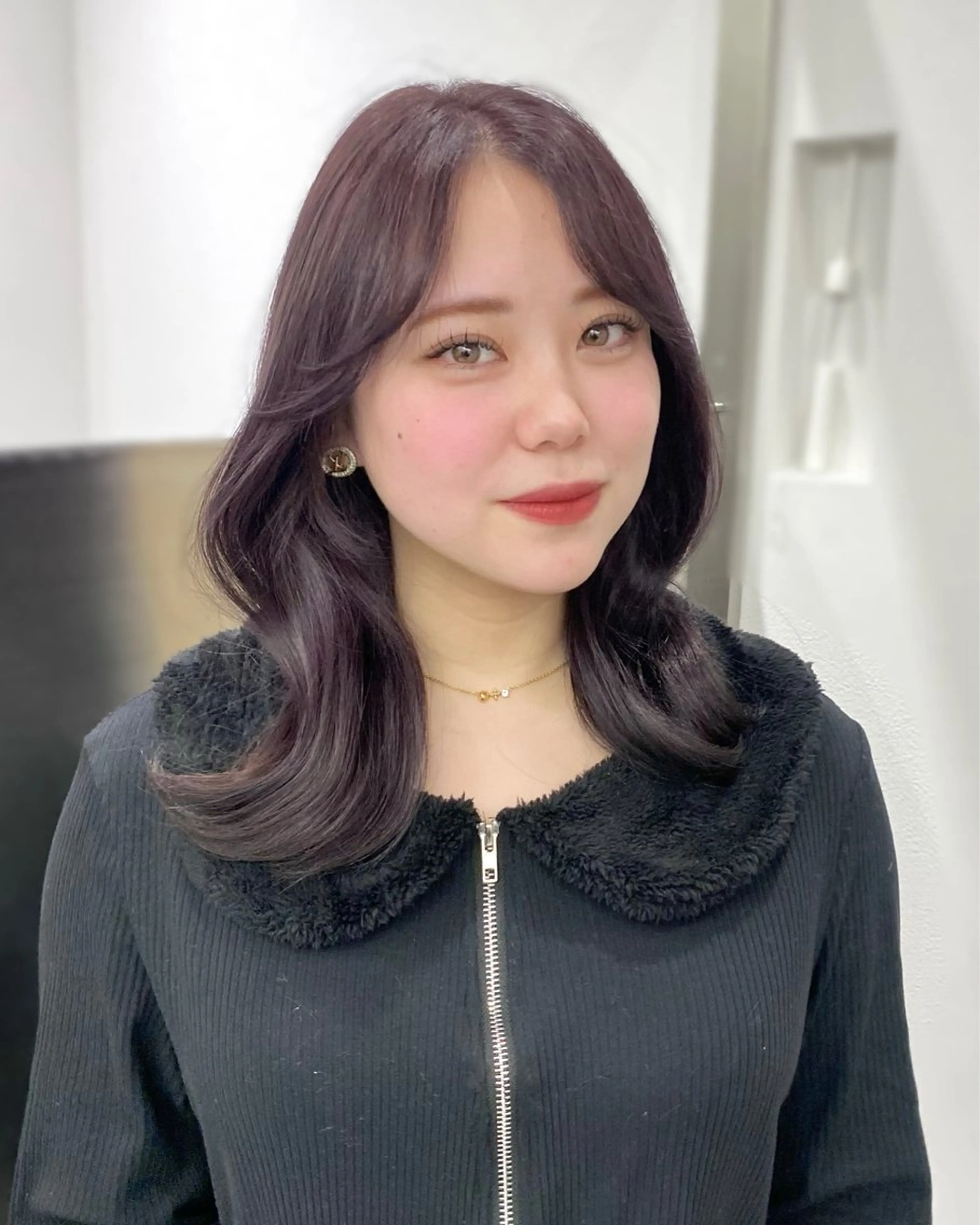 セミロング カラー ラベンダーカラー 顔周りカット 韓国風ヘア レイヤーカット 京都レイヤーカット うえひのヘアスタイル