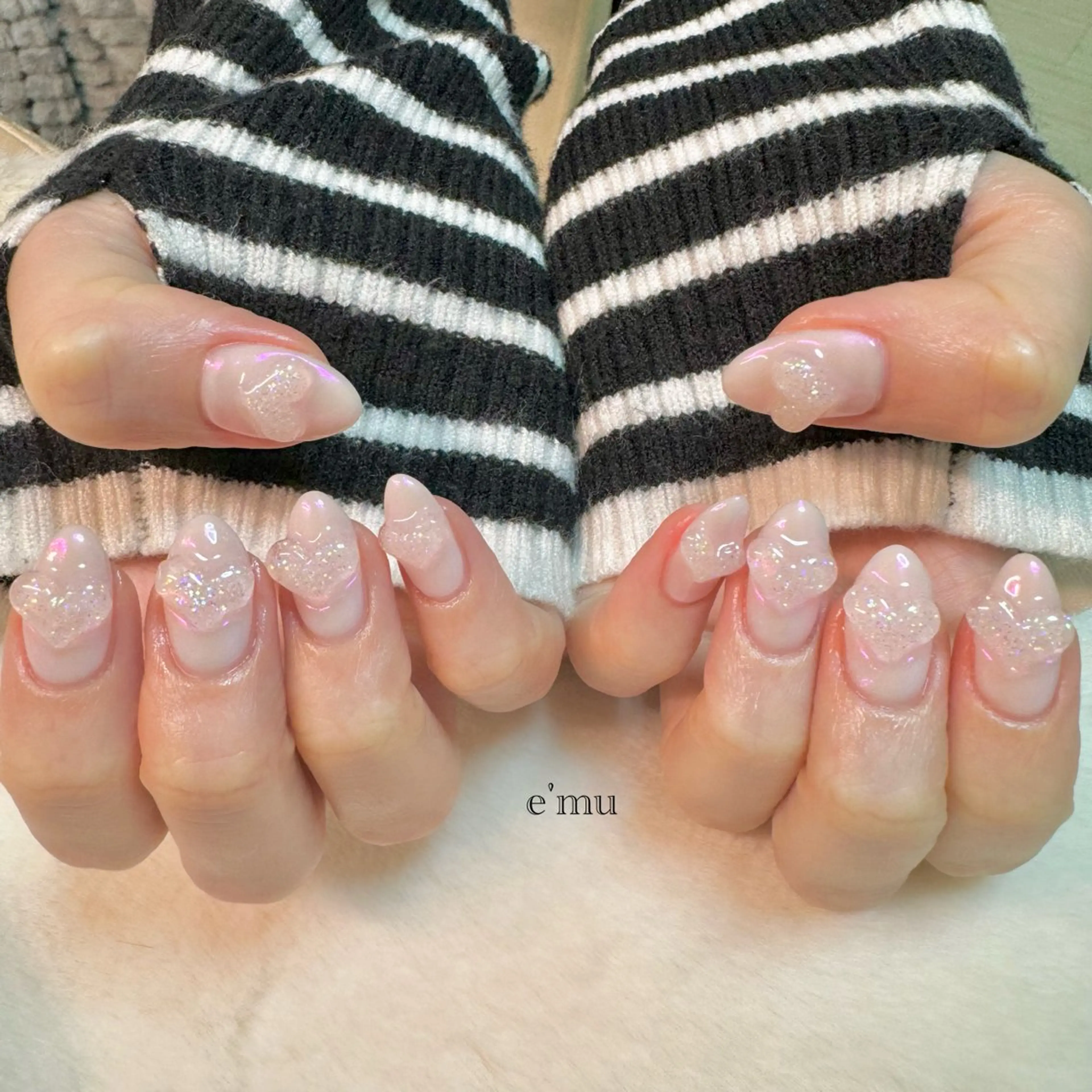 ネイル ハート ぷっくりネイル ハンドネイル nail salon e'mu💐のネイルデザイン