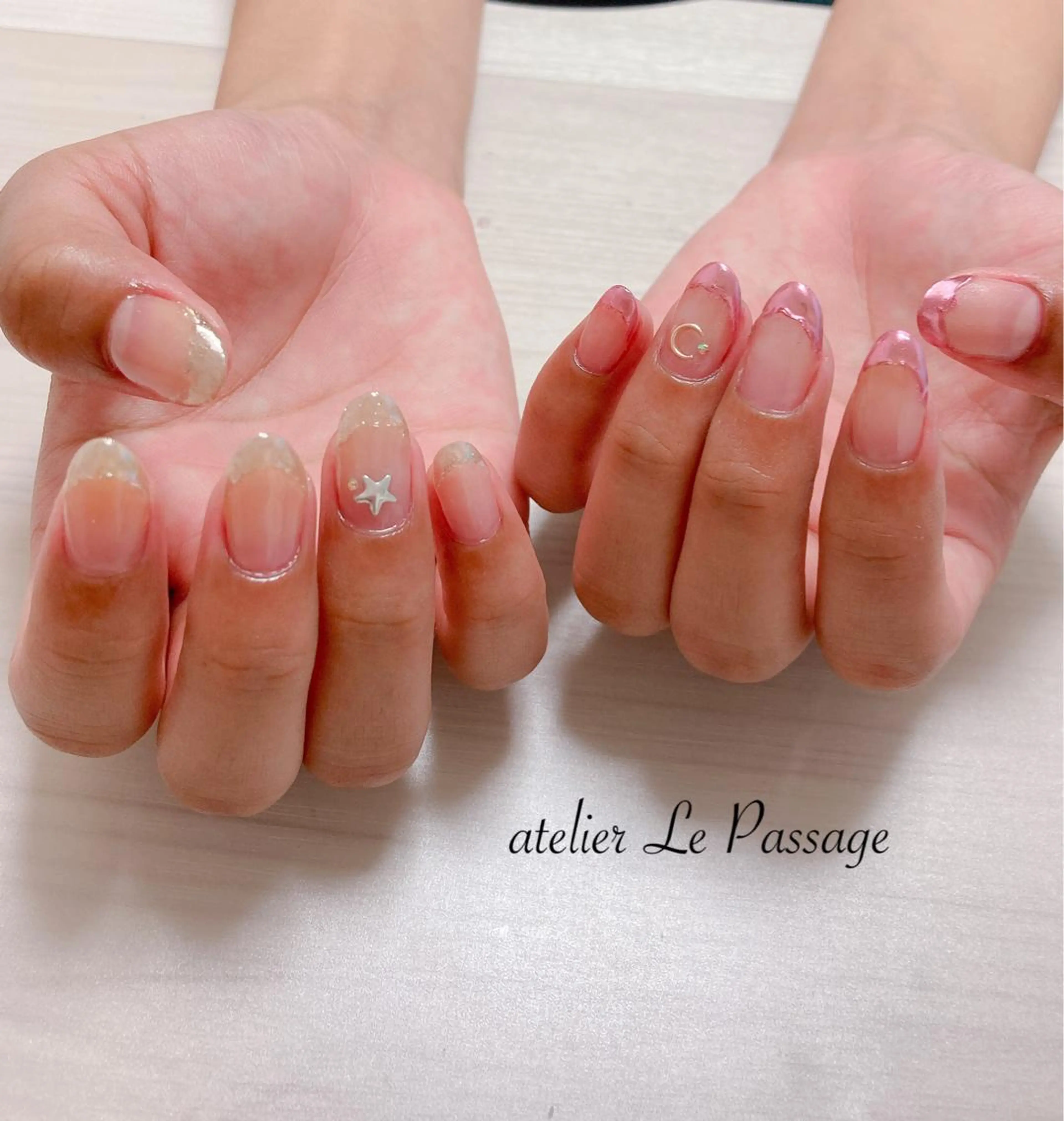 ネイル フレンチネイル ジェルネイル キラキラネイル ミラーネイル ニュアンスネイル Atelier Le Passage所属・h nakatsukaのネイルデザイン