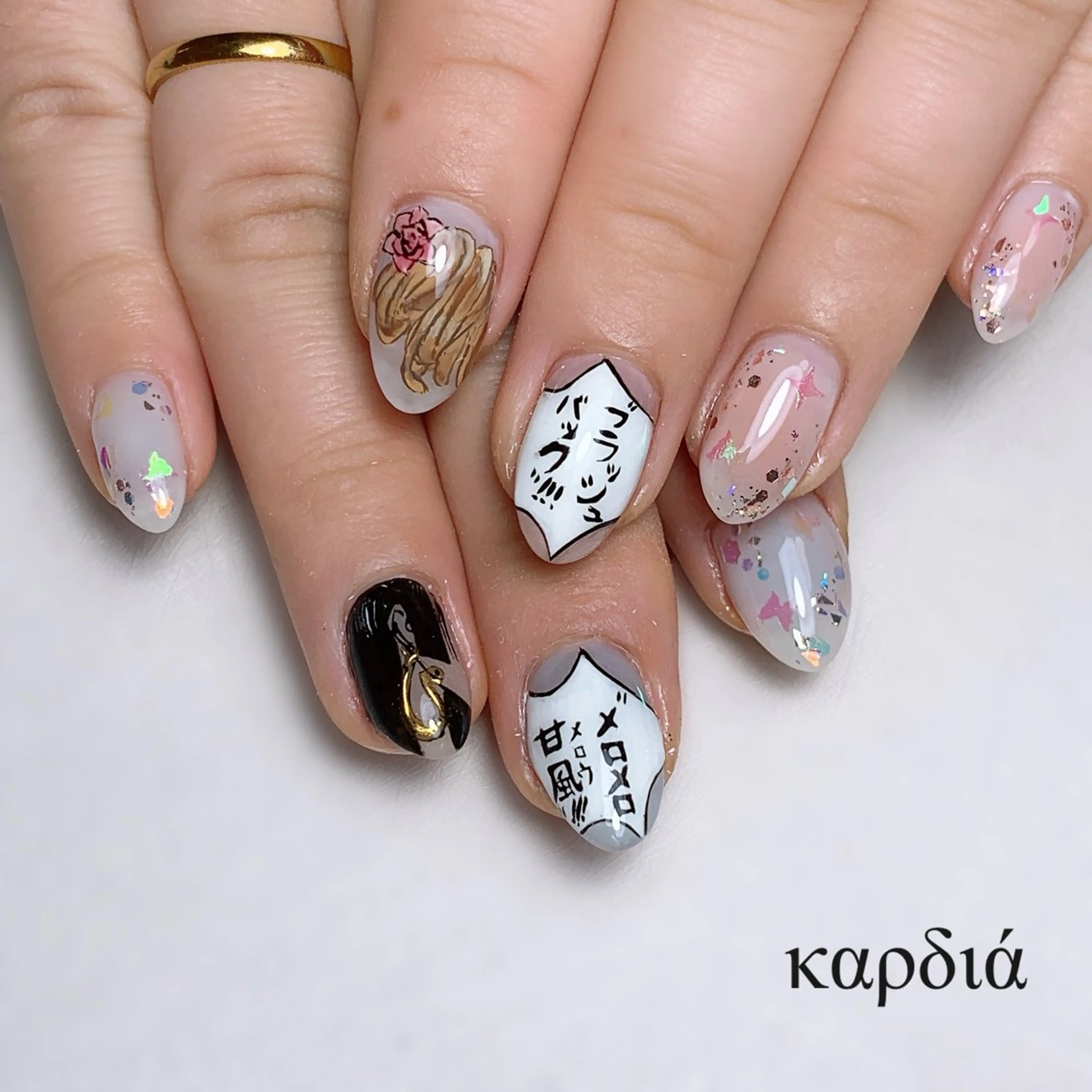 ネイル ハンドネイル καρδιά -ｶﾙﾃﾞｨｱ-のネイルデザイン