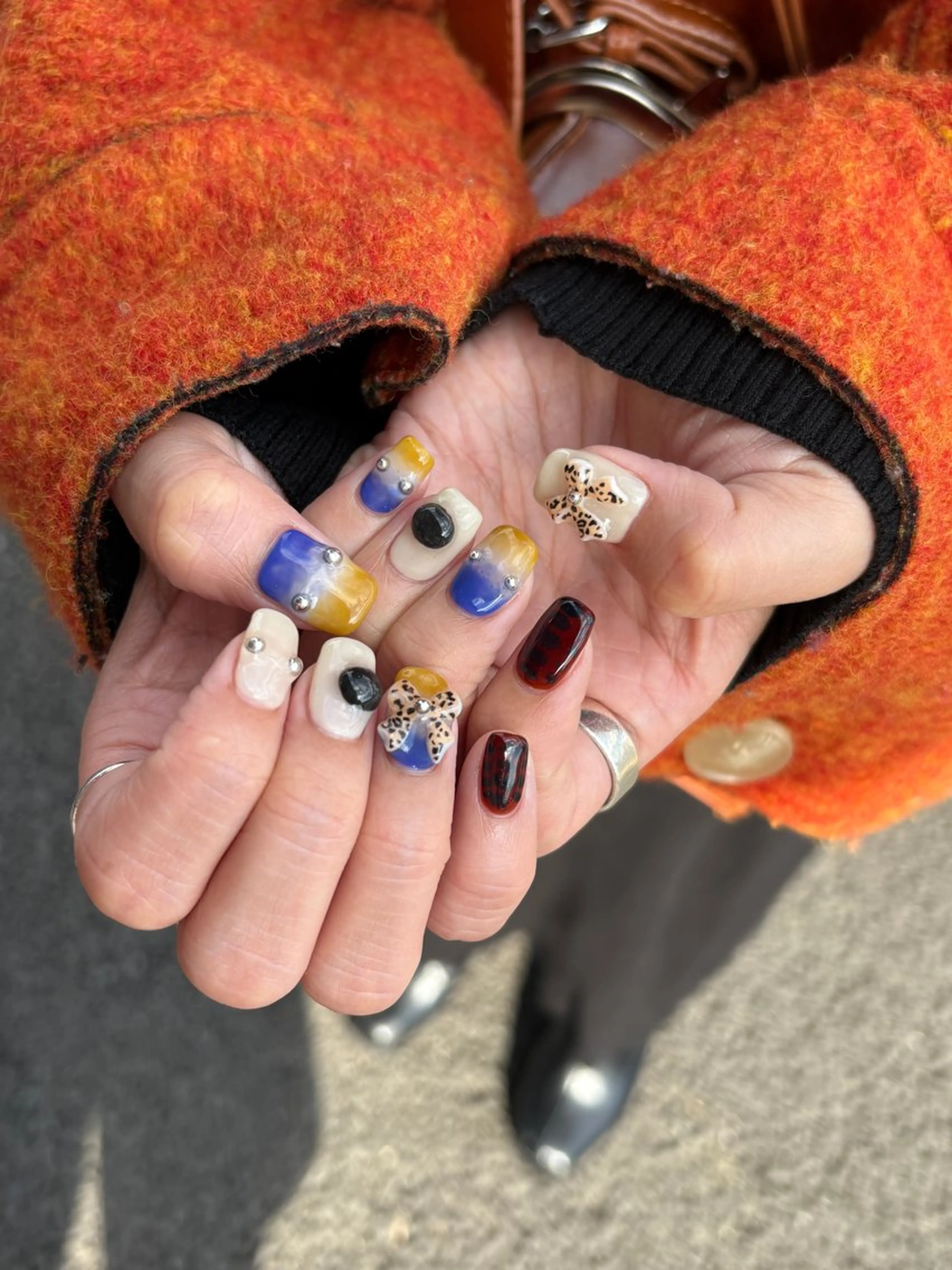 ネイル アニマル柄 グラデーション リボン スクエアネイル ハンドネイル acs.n所属・ネイル，耳つぼ 風間すみれのその他イメージ