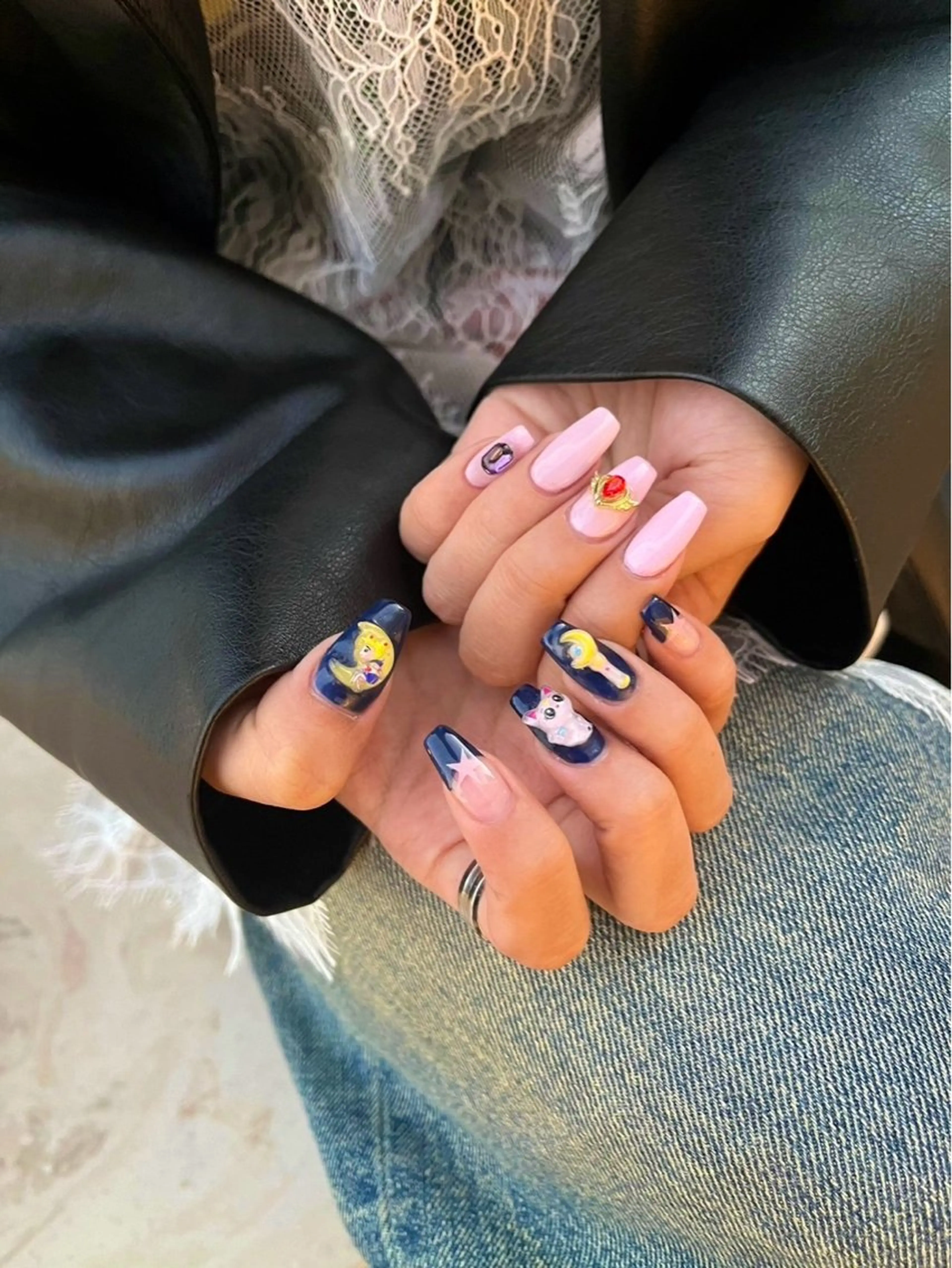 ネイル フレンチネイル ネイビー ピンク ꒰ঌheaven໒꒱ chieのネイルデザイン