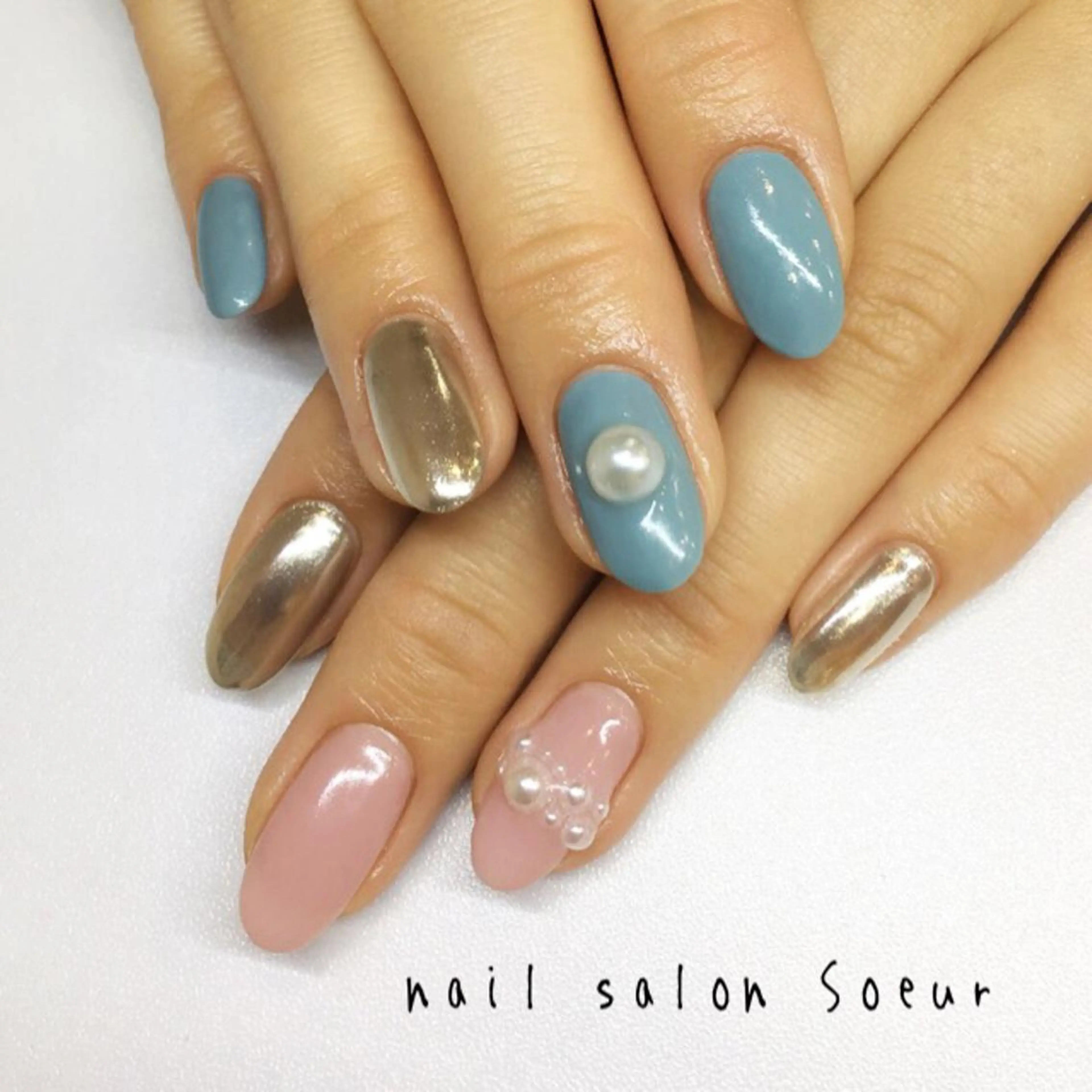 ネイル ミラーネイル ワンカラーネイル ストーンネイル nail salon Soeurのネイルデザイン