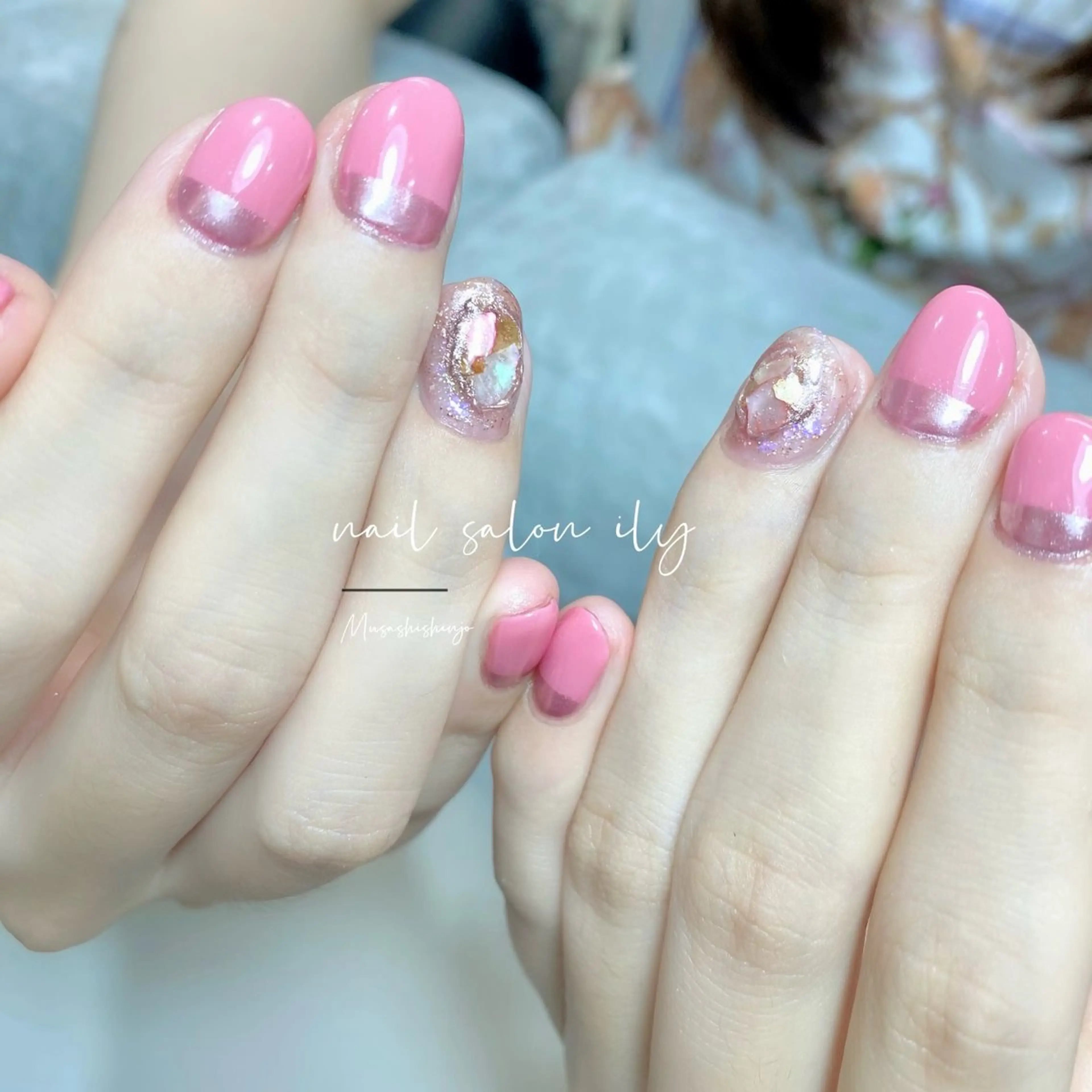 ネイル ジェルネイル ミラーネイル ピンク nail salon ily 武蔵新城のネイルデザイン