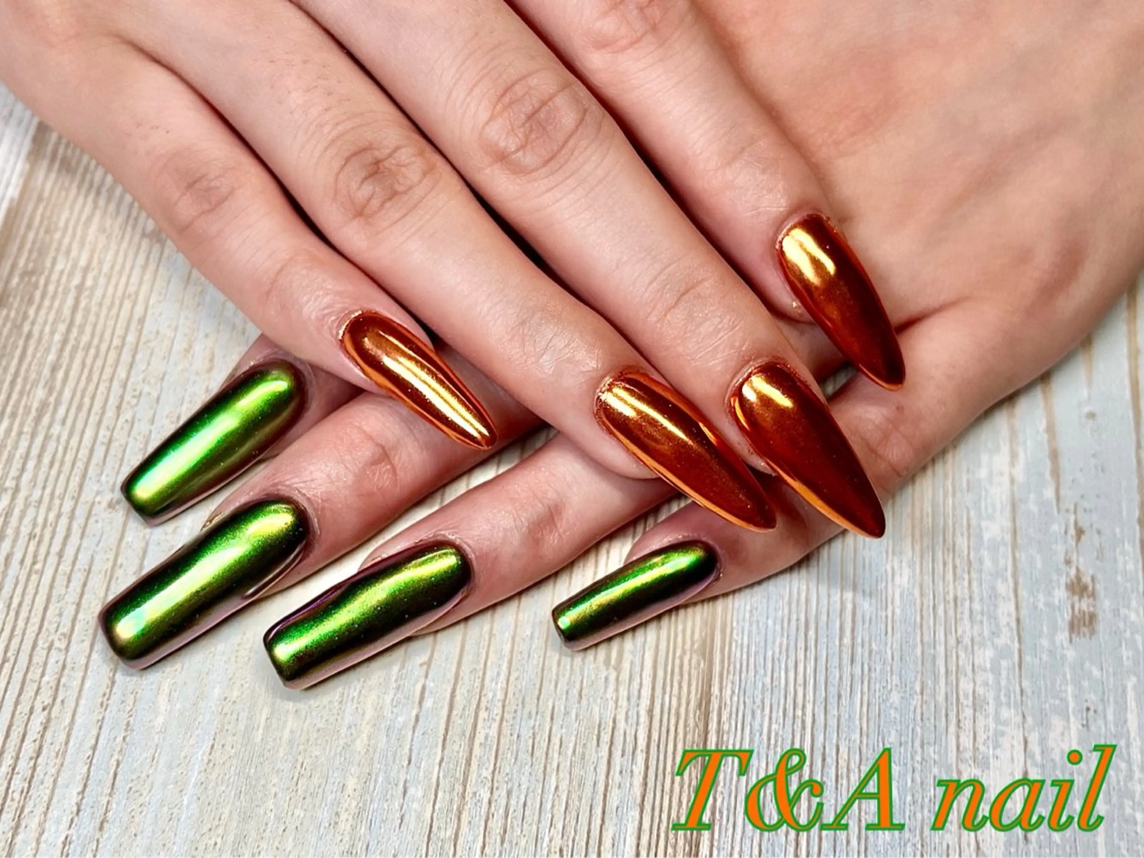 ネイル 長さ出し ジェルネイル ロングネイル ミラーネイル ニュアンスネイル ハンドネイル T&A nailのネイルデザイン