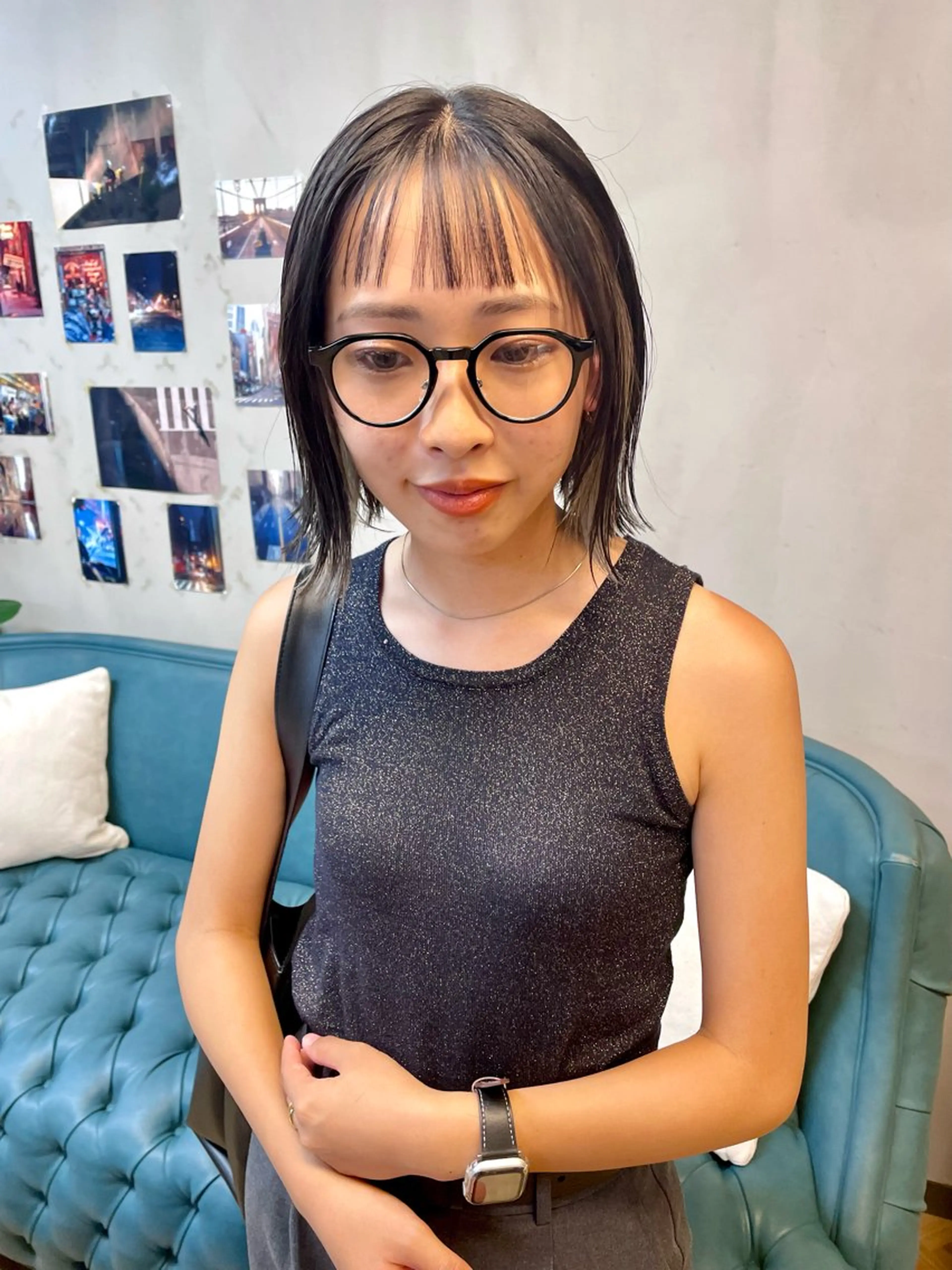 ミディアム カラー パーマ ヘアアレンジ メンズ 黒髪 ブルーカラー ブルーブラック カット ヘアカラー トリートメント tatsumi/ボブ ウルフ/レイヤーのヘアスタイル