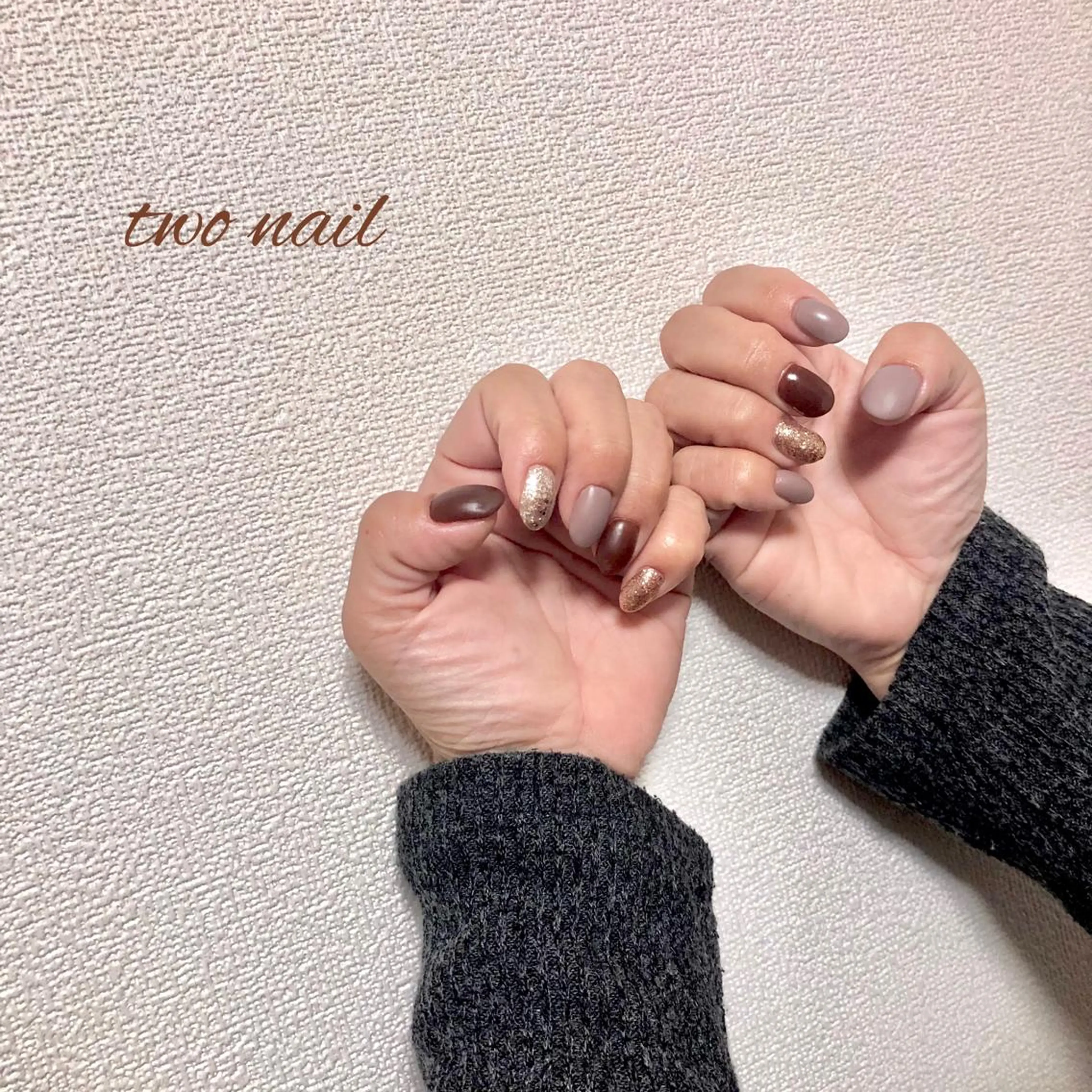 ネイル アートネイル ブラウン フットネイル ハート ニュアンスネイル ハンドネイル two nailのネイルデザイン