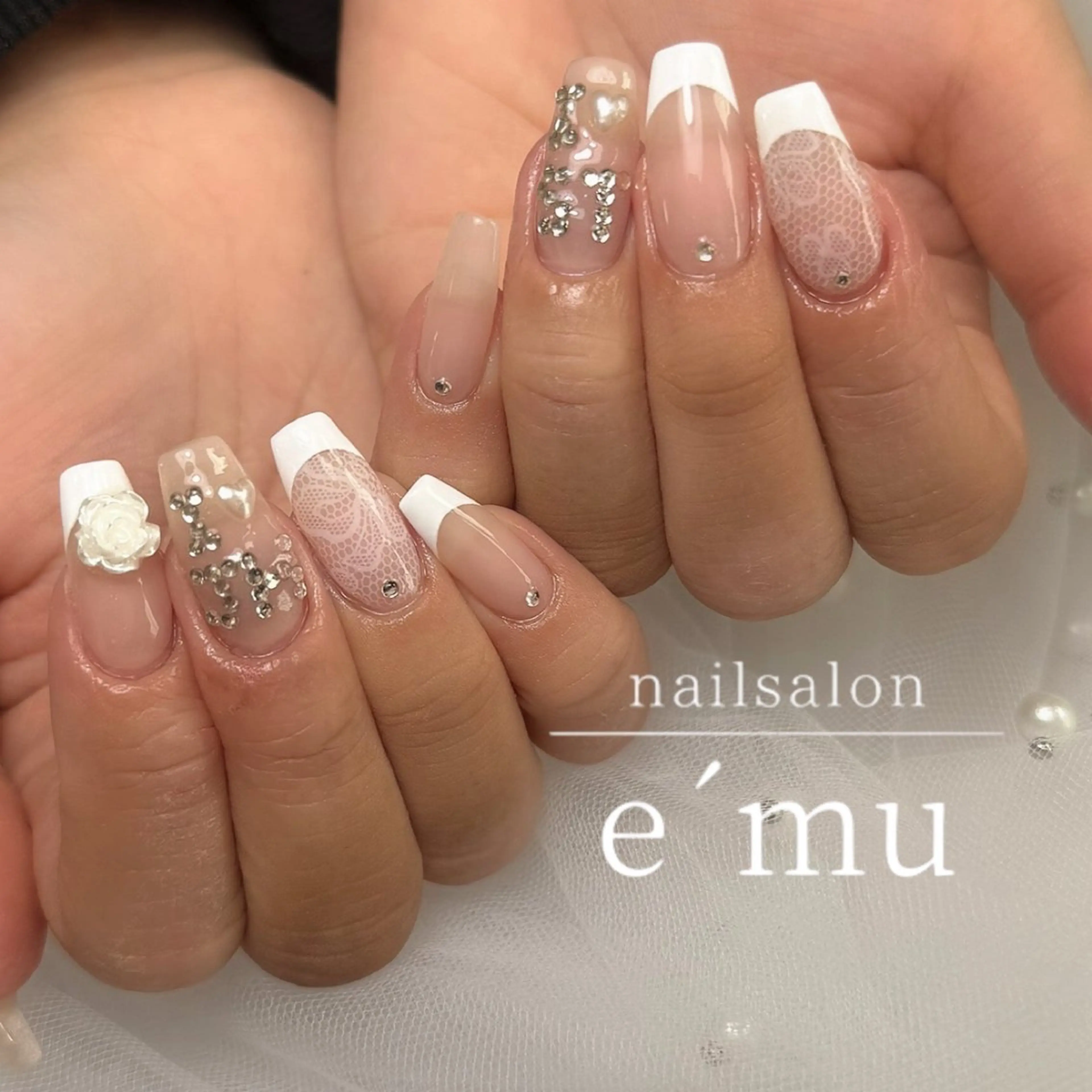 ネイル フレンチネイル レース ハンドネイル nailsalon e´muのネイルデザイン