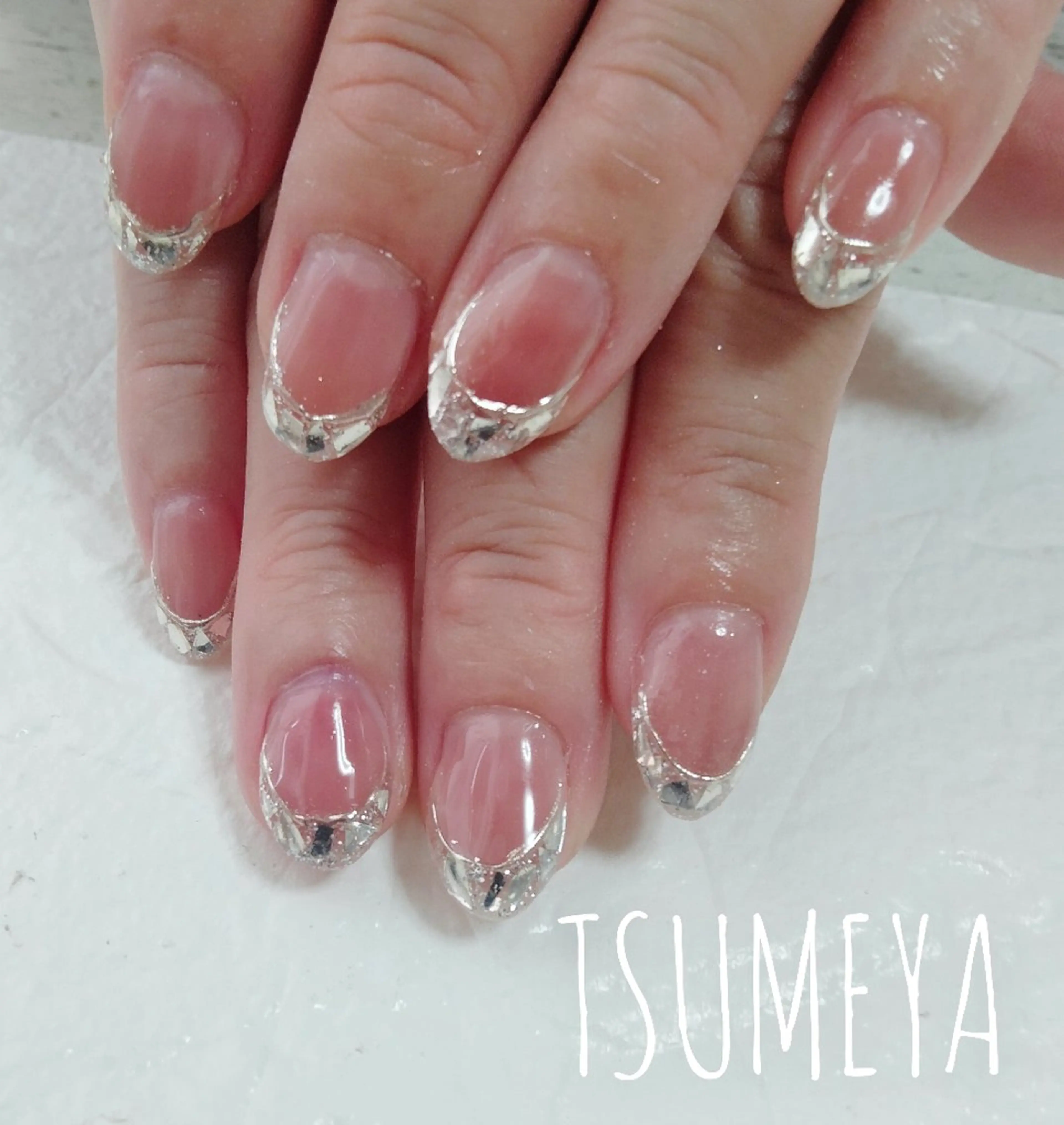 ネイル フレンチネイル ガラスフレンチ ミラーネイル ハンドネイル _TSUMEYA _のネイルデザイン