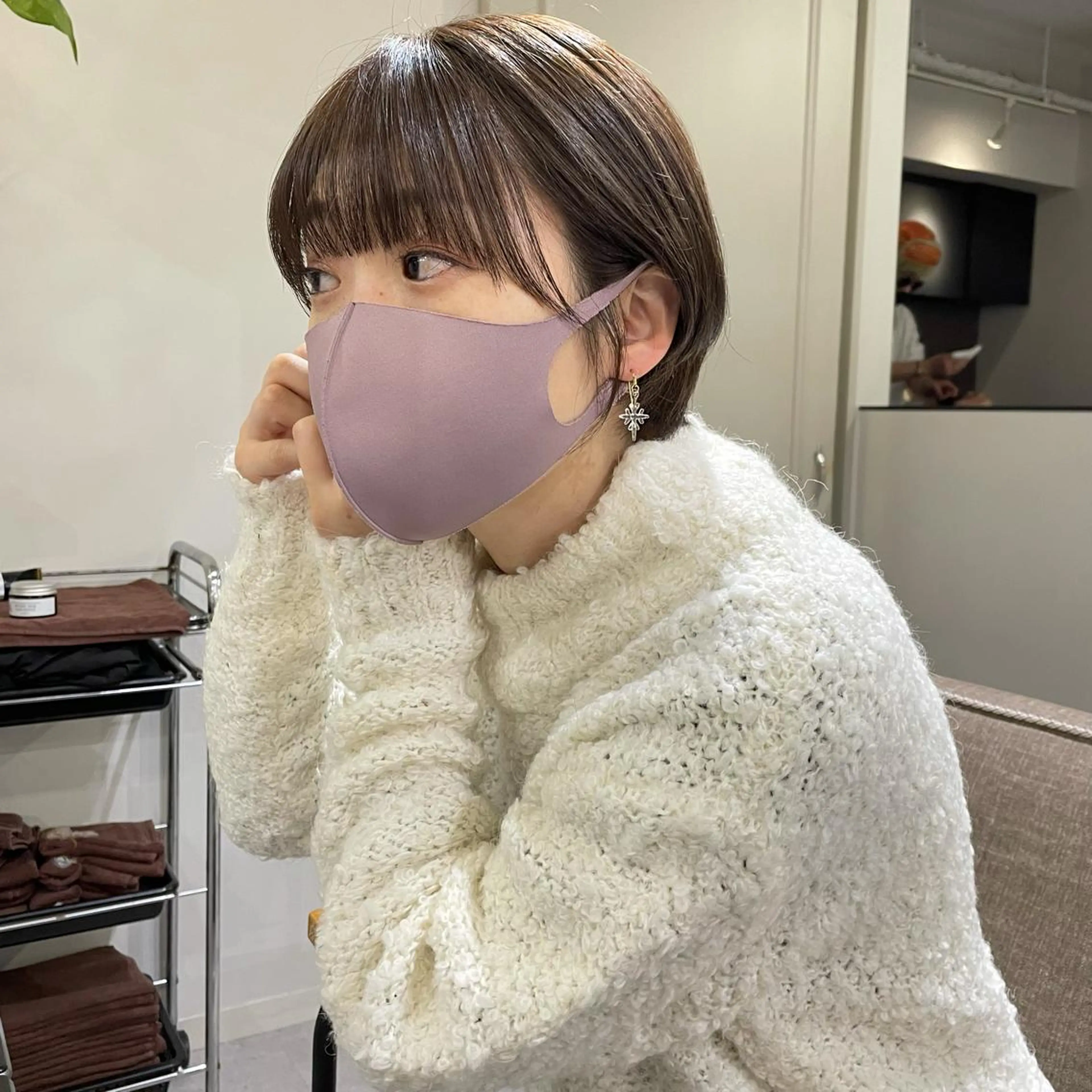 ショート カラー 丸みショート グレージュ ショートヘア パーマ* 顔まわり似合わせのヘアスタイル