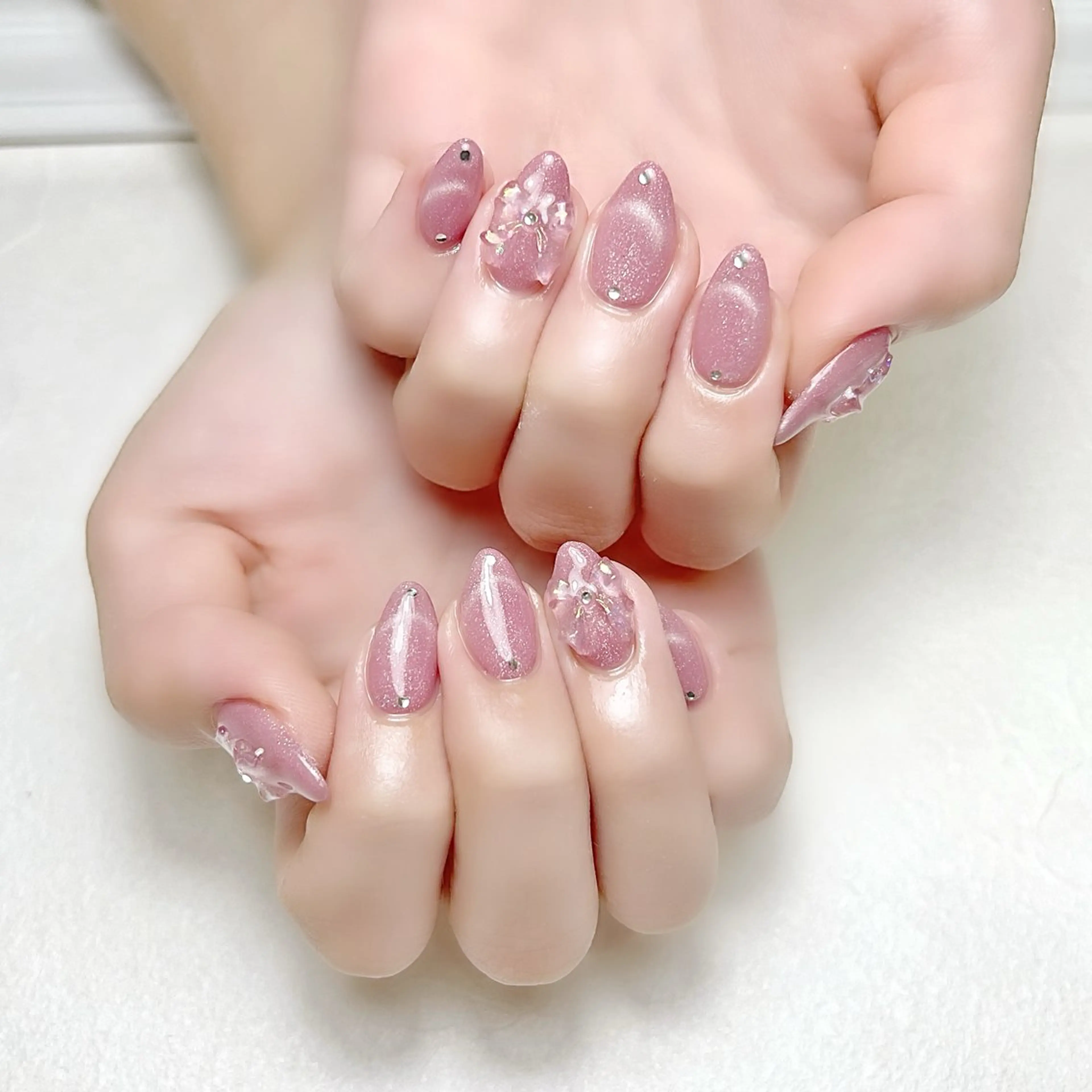 ネイル ラメ(グリッター) マグネットネイル ピンク リボン rouse nail RISATOのネイルデザイン
