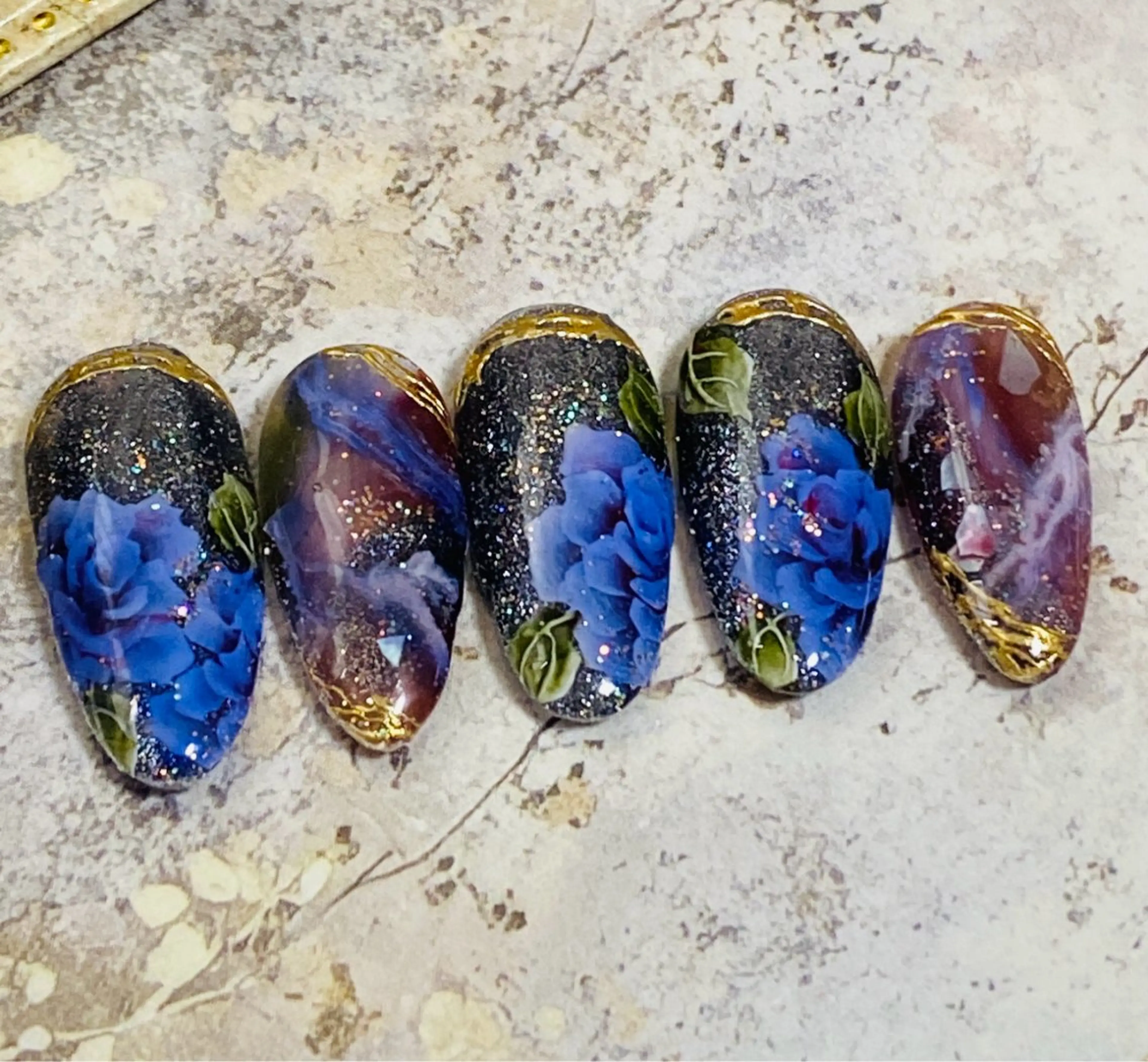 ネイル ブルー パープル ハンドネイル 自宅ネイルサロン ♦️nuance♦️のネイルデザイン