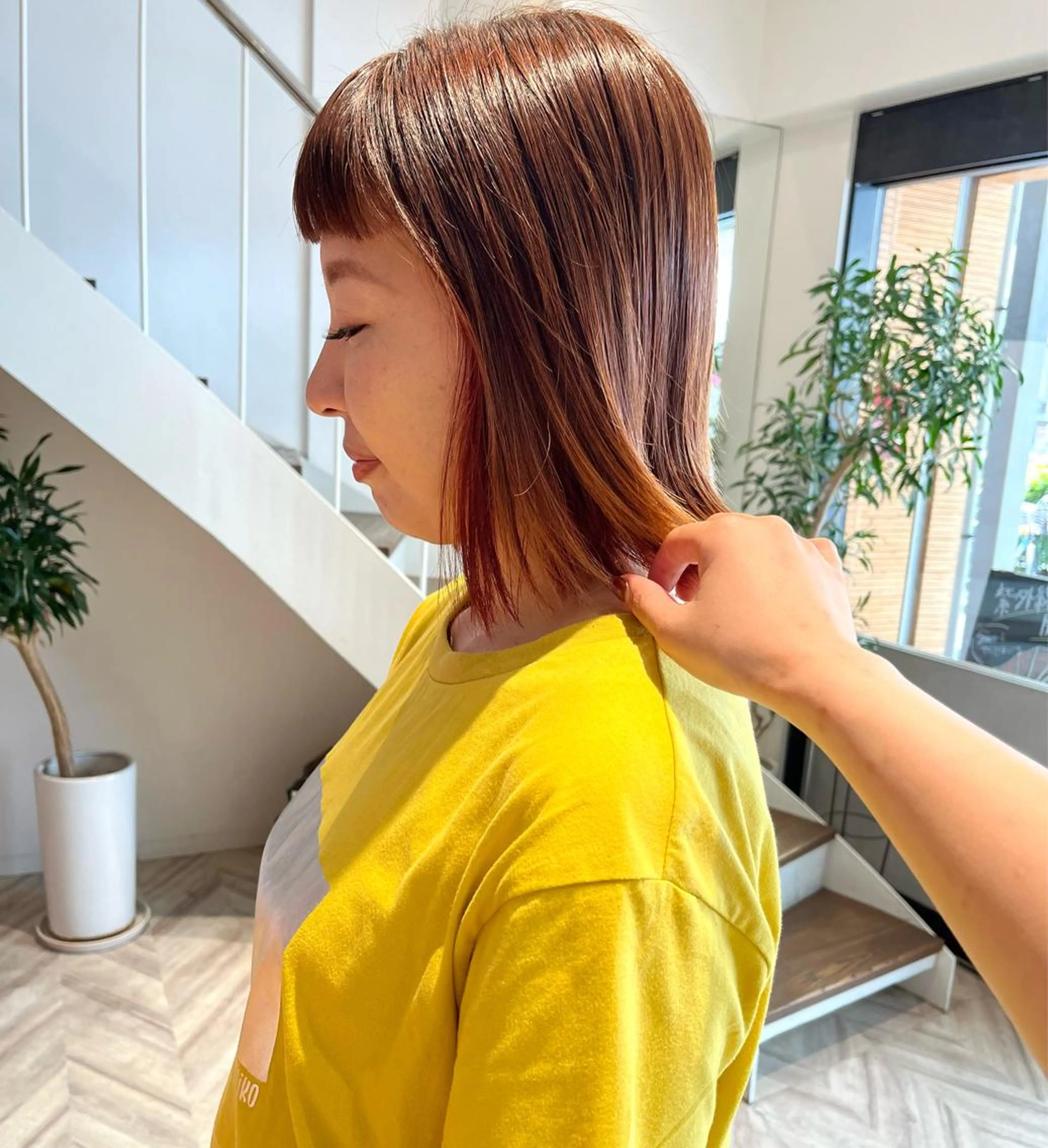 ミディアム カット 縮毛矯正 トリートメント ボブ/透明感カラー /坂口恵梨子のヘアスタイル