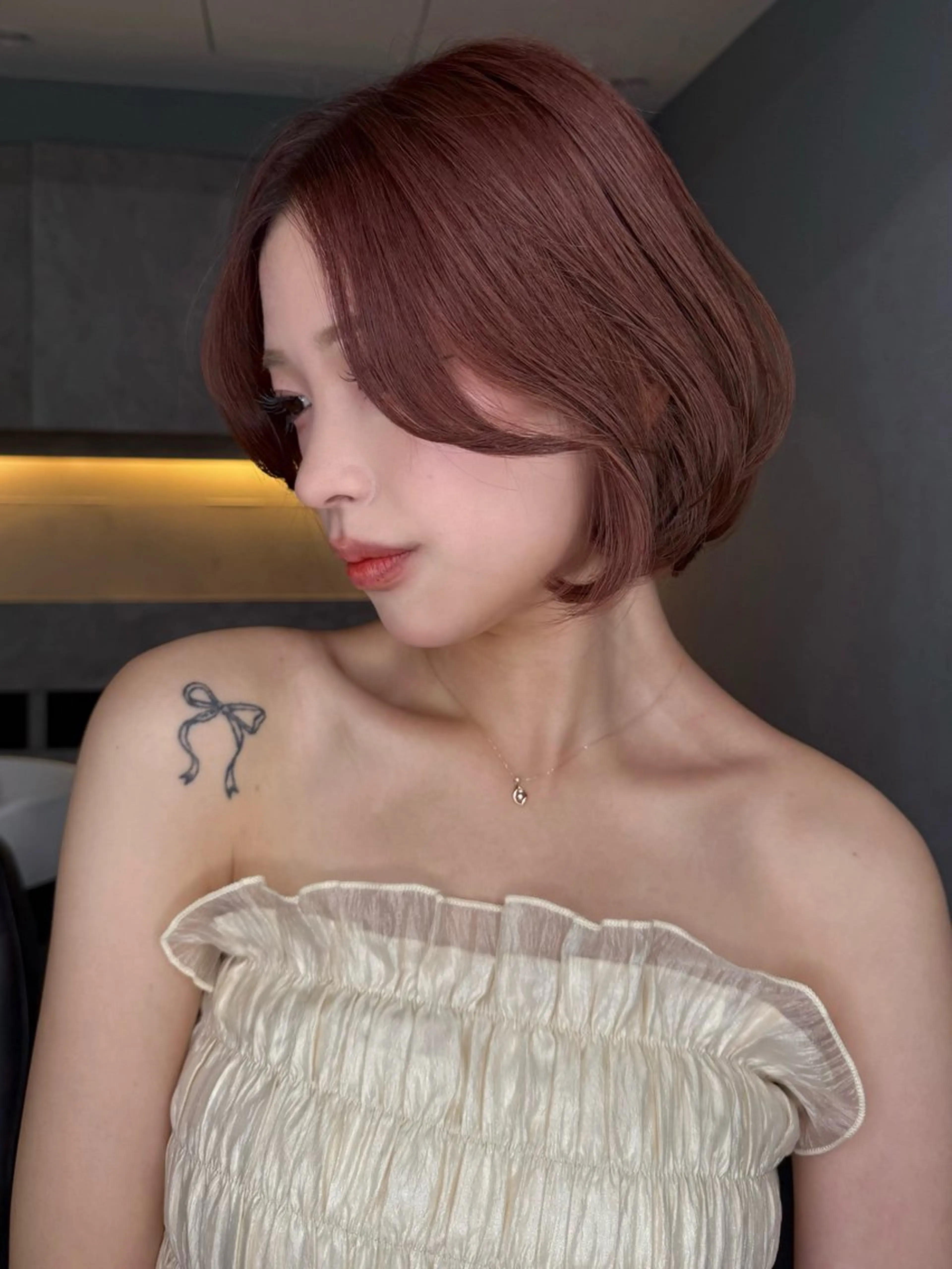 ミディアム カラー ブラウンカラー レッドカラー レッドブラウン ボブ 韓国風ヘア カット ヘアカラー トリートメント 髪質改善／艶髪 ❥❥Natsukiのヘアスタイル