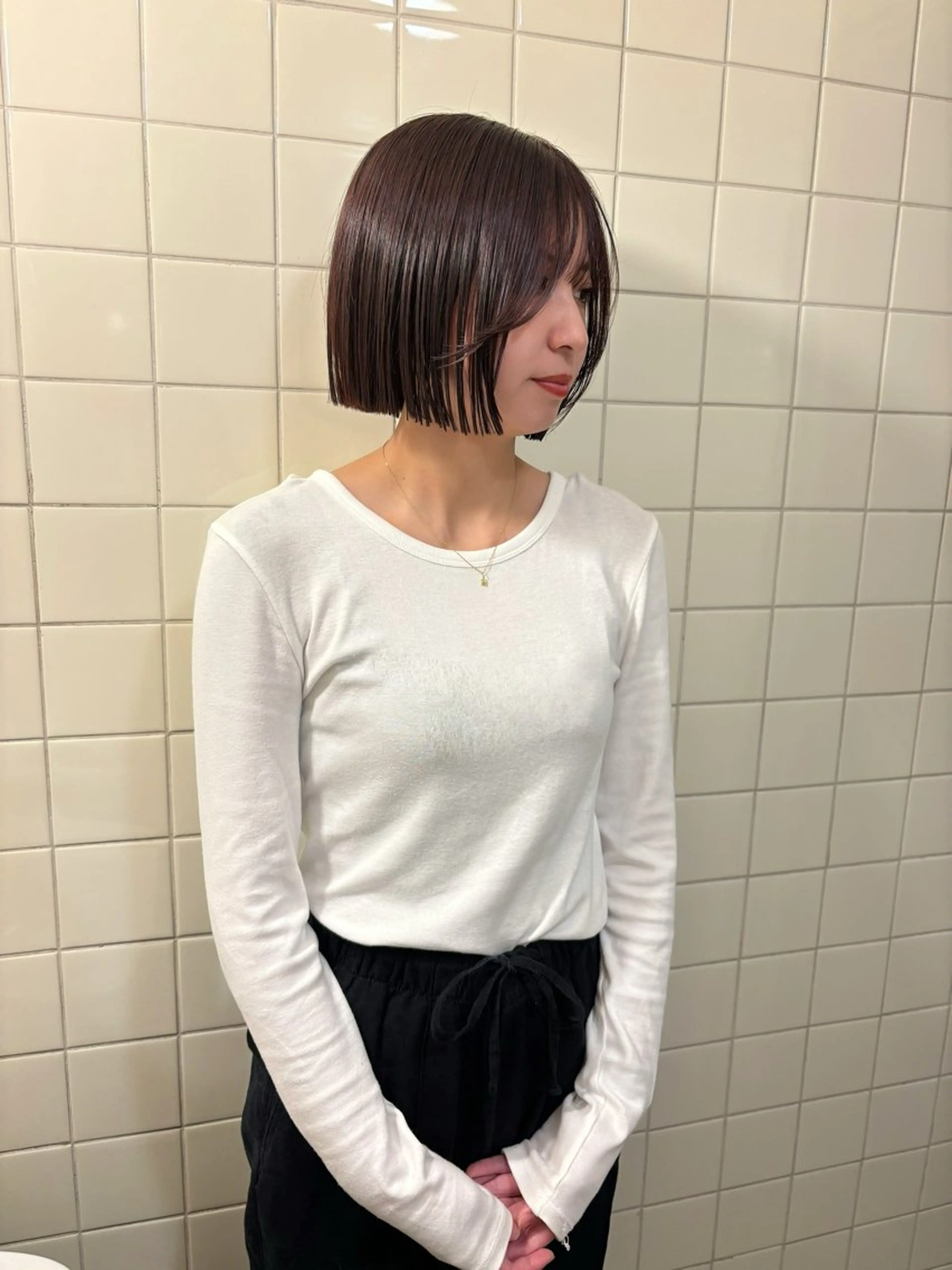 ミディアム カラー ヘアカラー トリートメント 韓国ボブ＆顔まわり レイヤー♡TOMOEのヘアスタイル