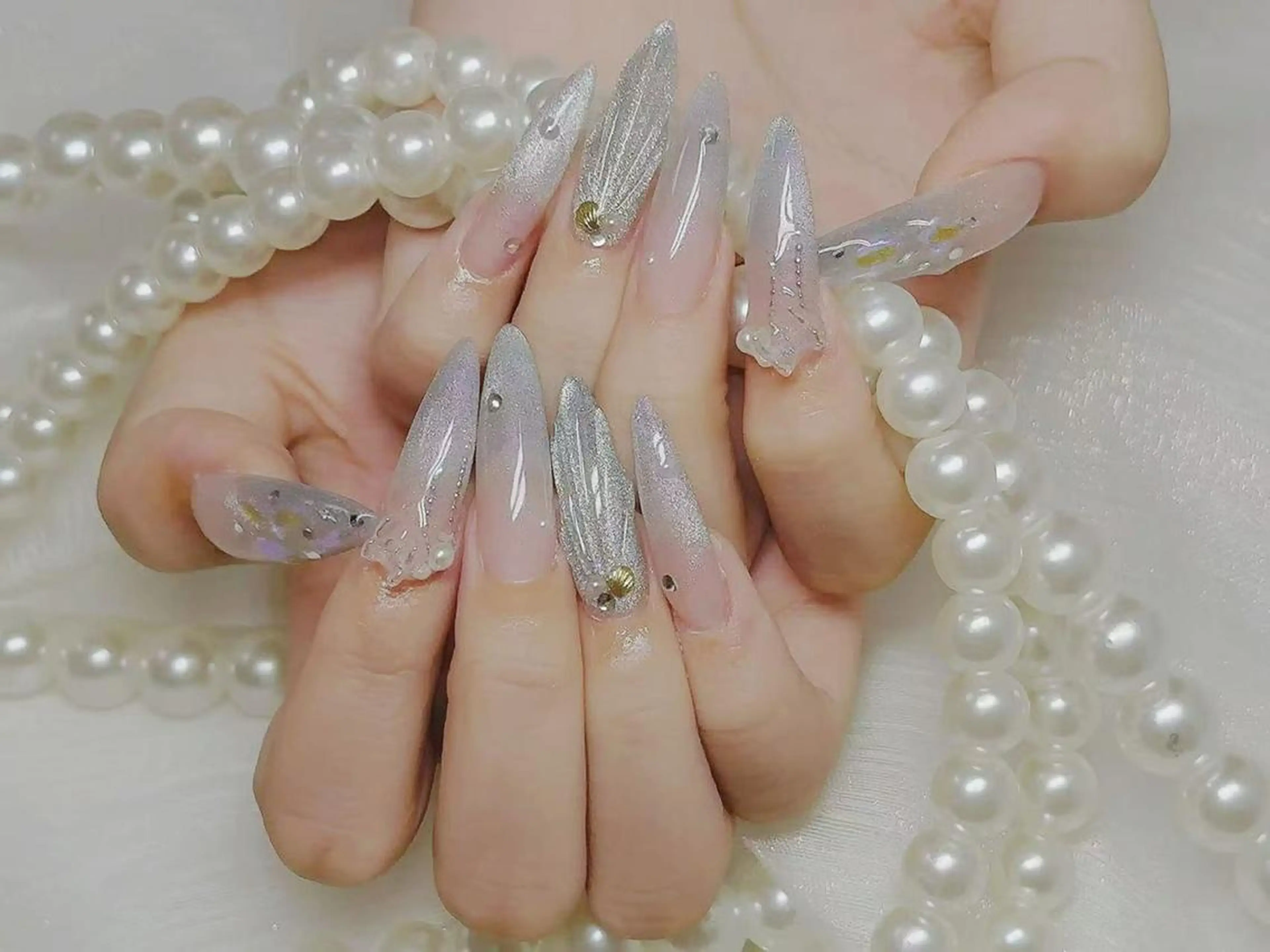 ネイル アートネイル クリアネイル 成人式 長さ出し フラッシュネイル ハンドネイル Ru na🍳のネイルデザイン