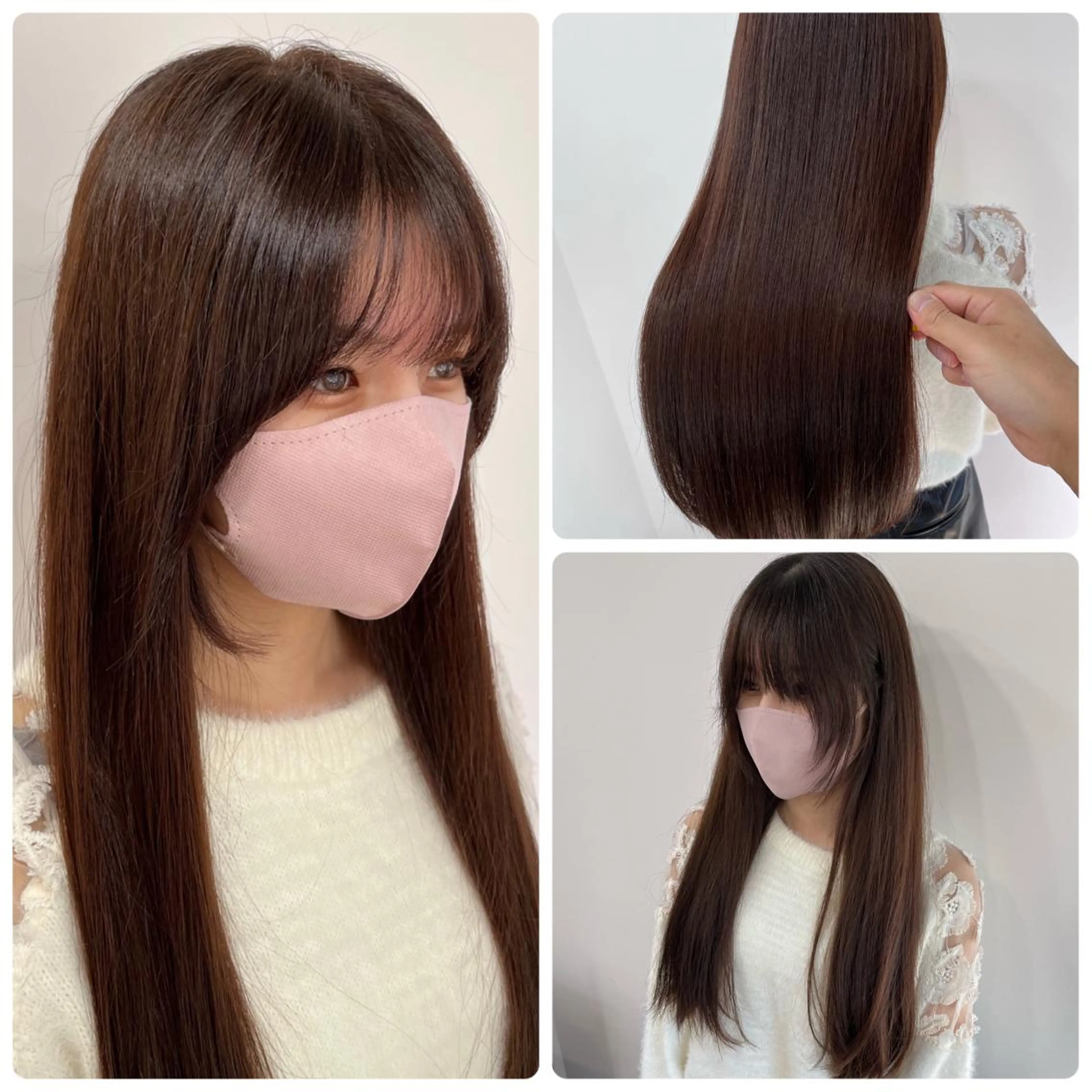 ミディアム カラー パーマ ヘアアレンジ キッズ ネイル マツエク・マツパ アイブロウ 黒髪 ブルーカラー ブルーブラック インナーカラー 眉カラー カット ヘアカラー トリートメント 武田涼レイヤーカット 髪質改善×縮毛矯正のヘアスタイル