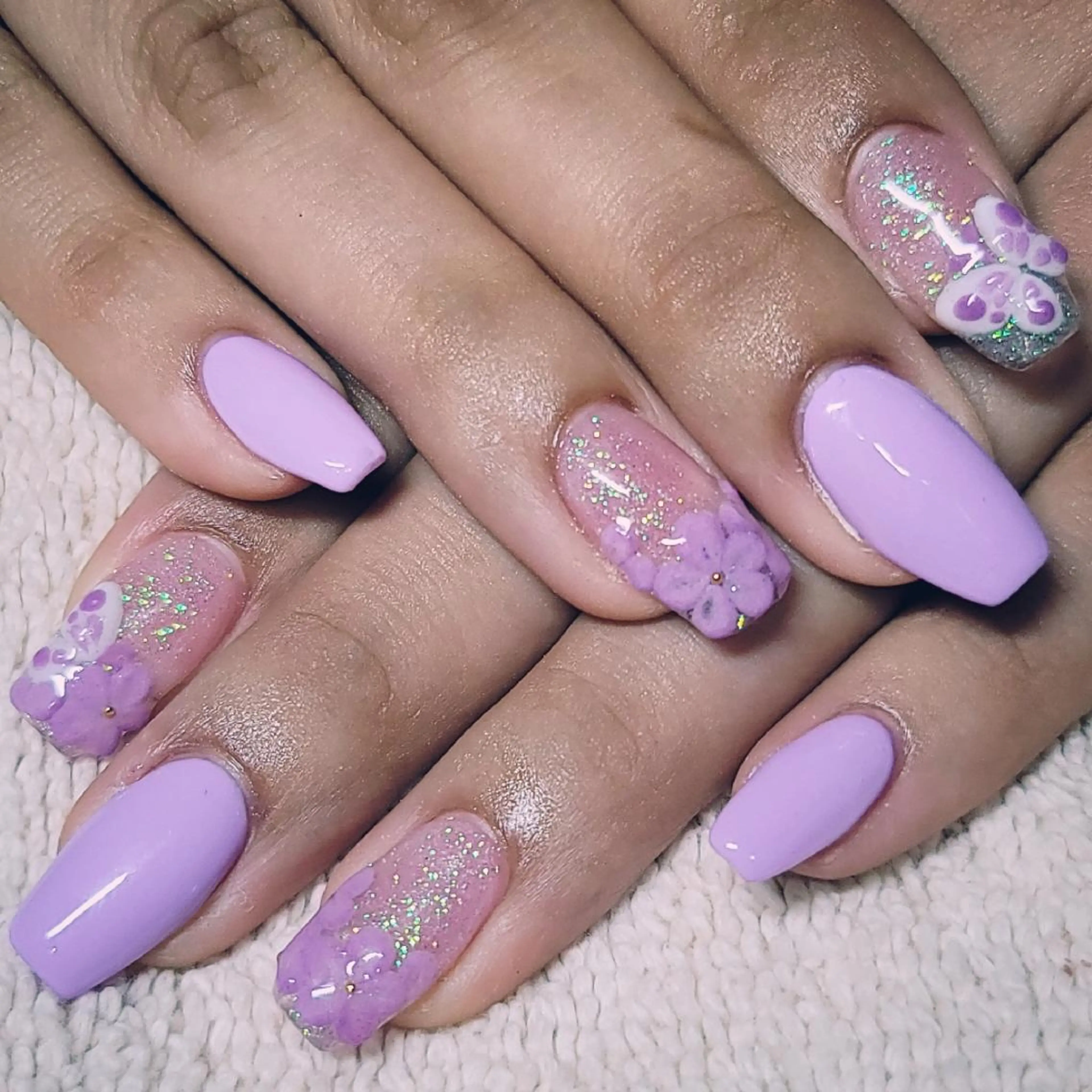 ネイル クリアネイル ラメ(グリッター) パステルネイル パープル ハンドネイル よしだ ひろきのネイルデザイン