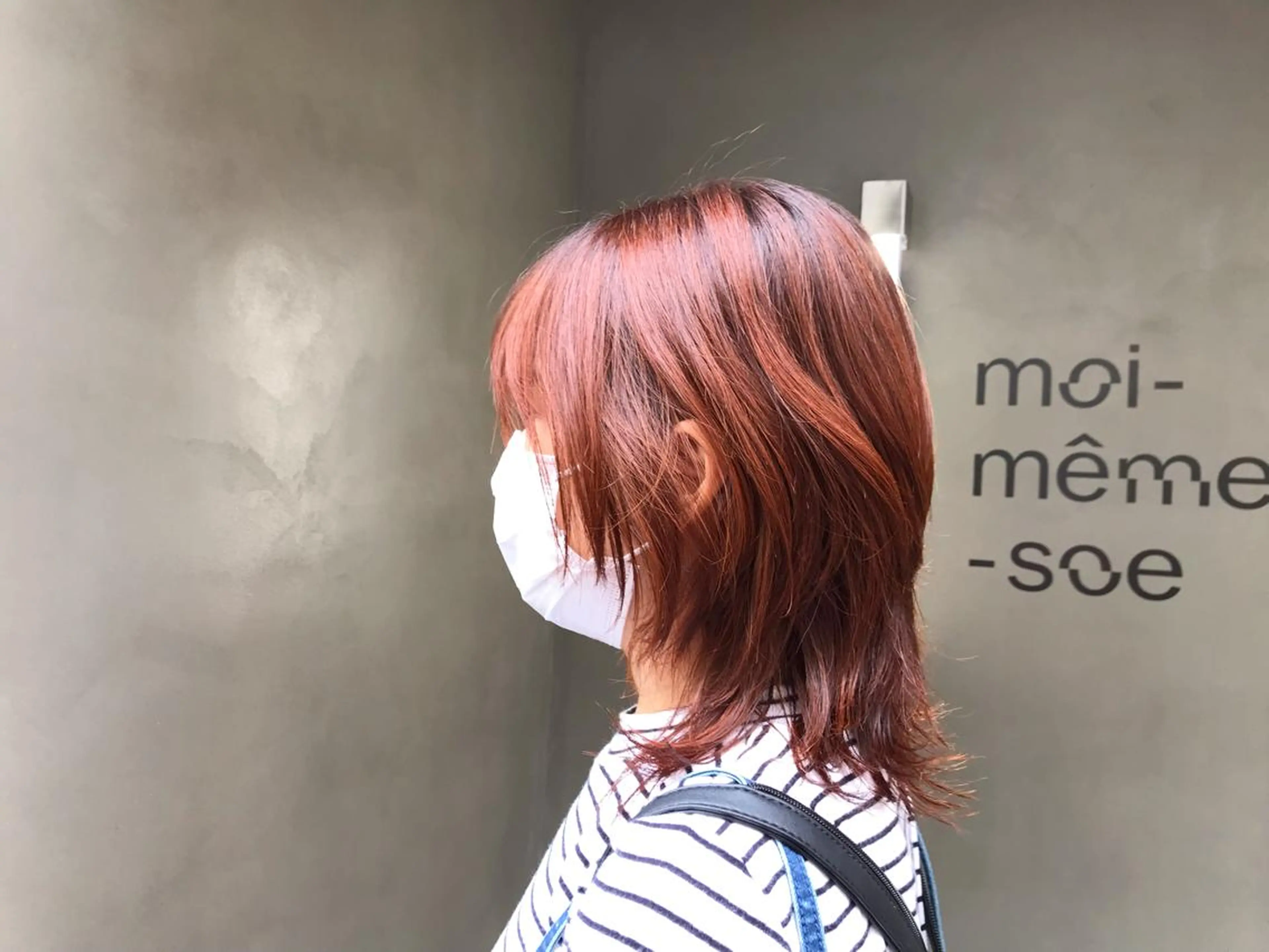 ミディアム カラー ヘアアレンジ ブリーチ ブリーチなしカラー オレンジ moi-meme.soe所属・タナカ リナのヘアスタイル