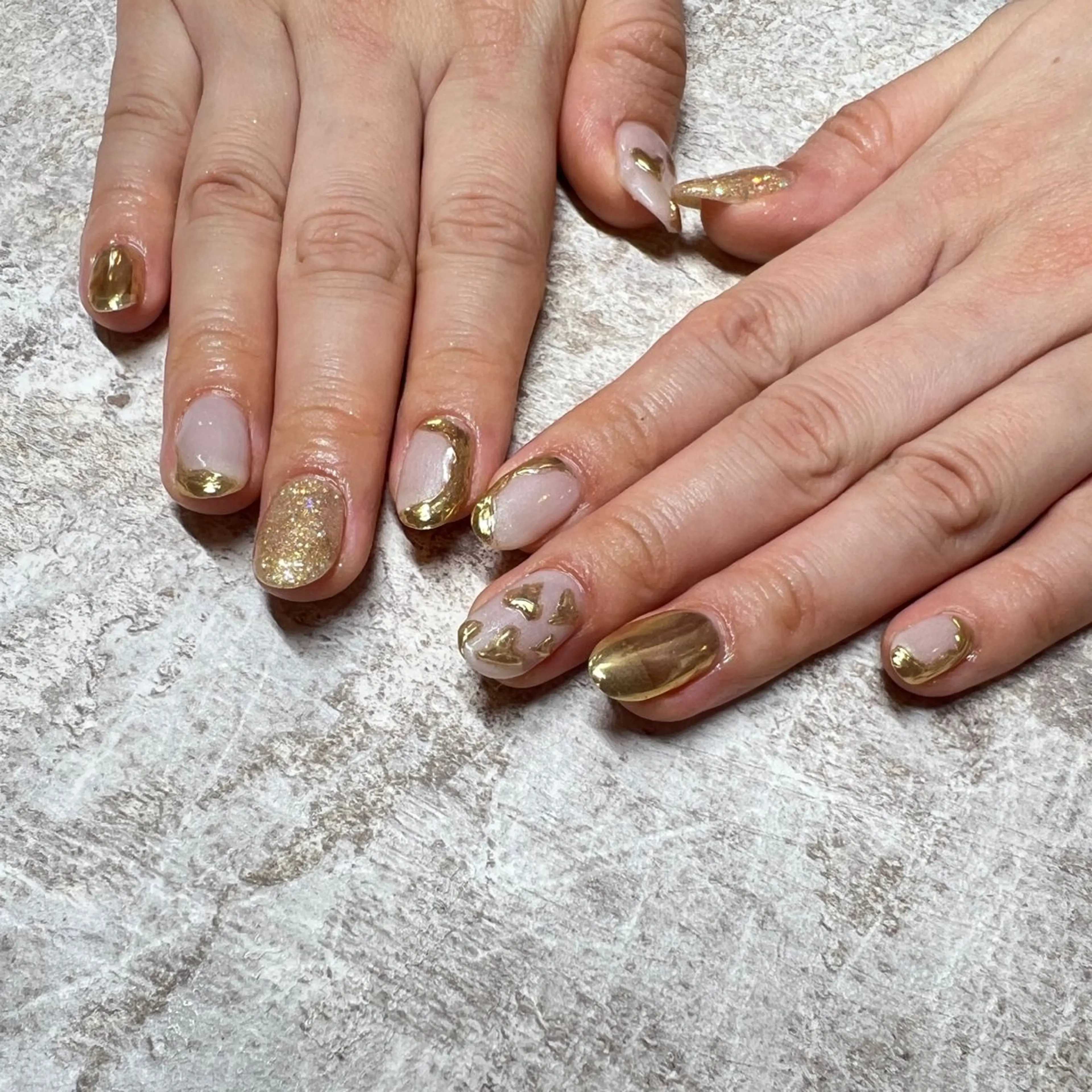 ネイル ハート ミラーネイル 持ち込み ぷっくりネイル ルミエナ銀座 KATAOKAのネイルデザイン