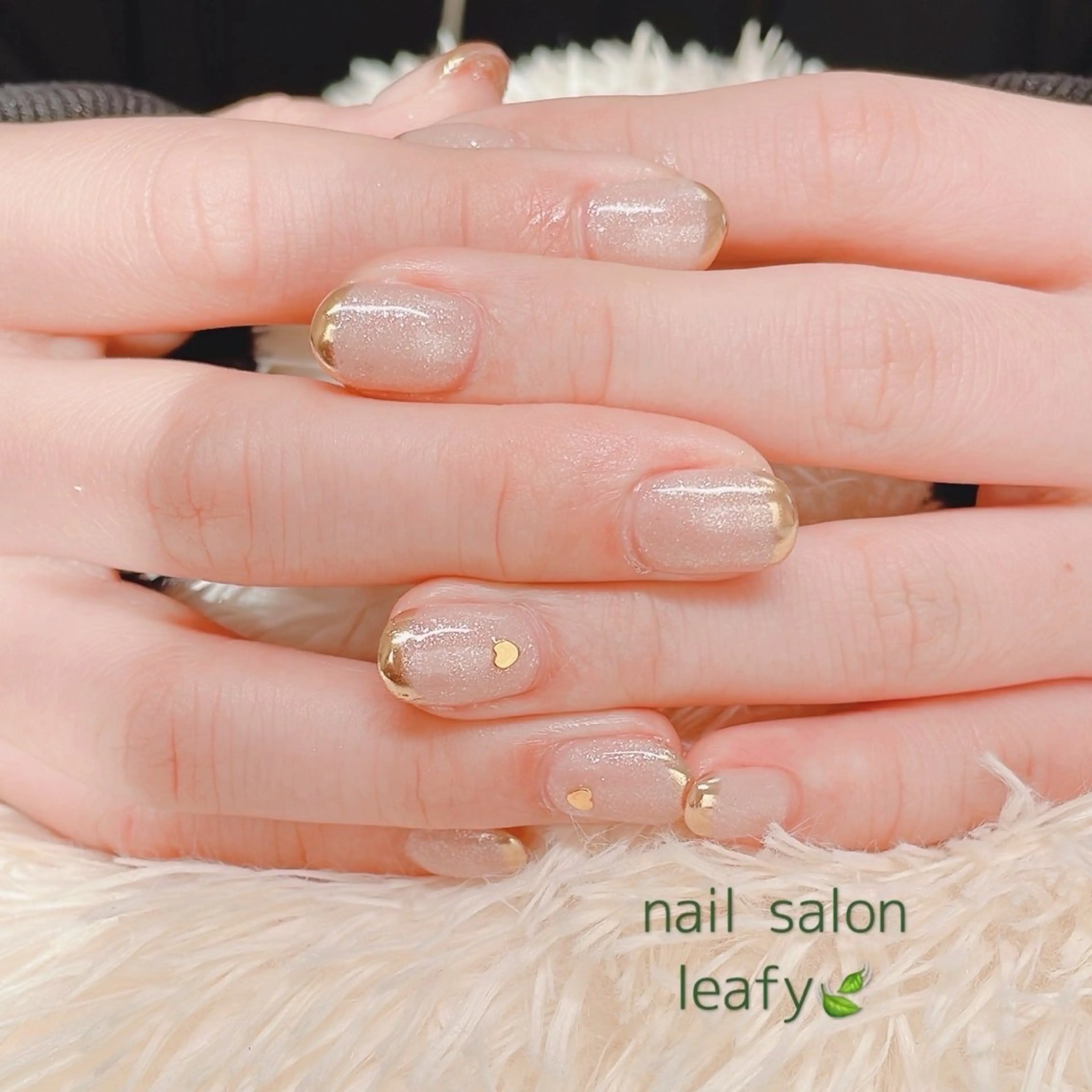 ネイル フレンチネイル ハート ラメ(グリッター) ミラーネイル ネイルサロン leafyのネイルデザイン