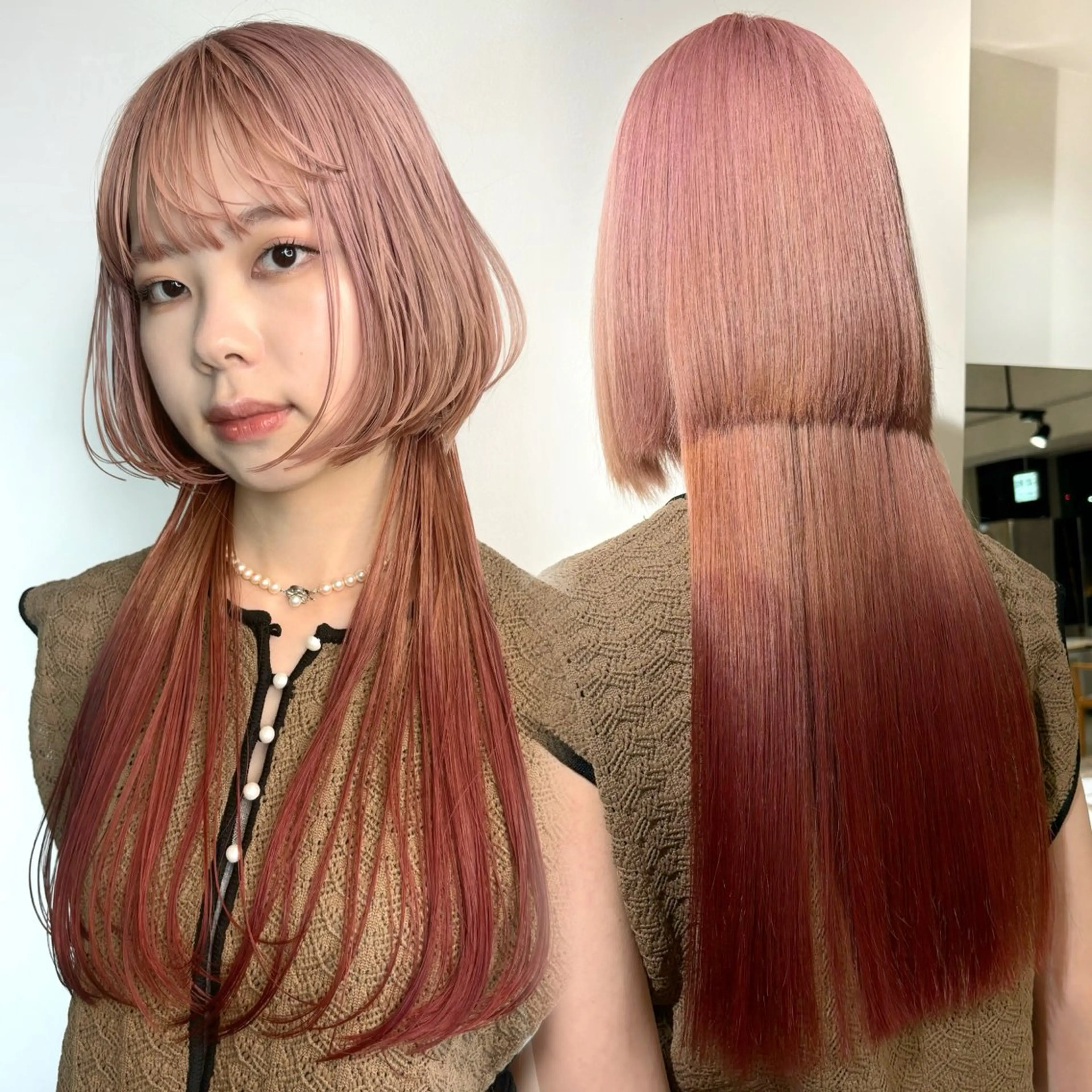 ロング カラー ブリーチ ケアブリーチ ケアカラー デザインカラー ピンクカラー ヘアカラー トリートメント 暖色カラー🍒 ケアブリーチ/akiのヘアスタイル