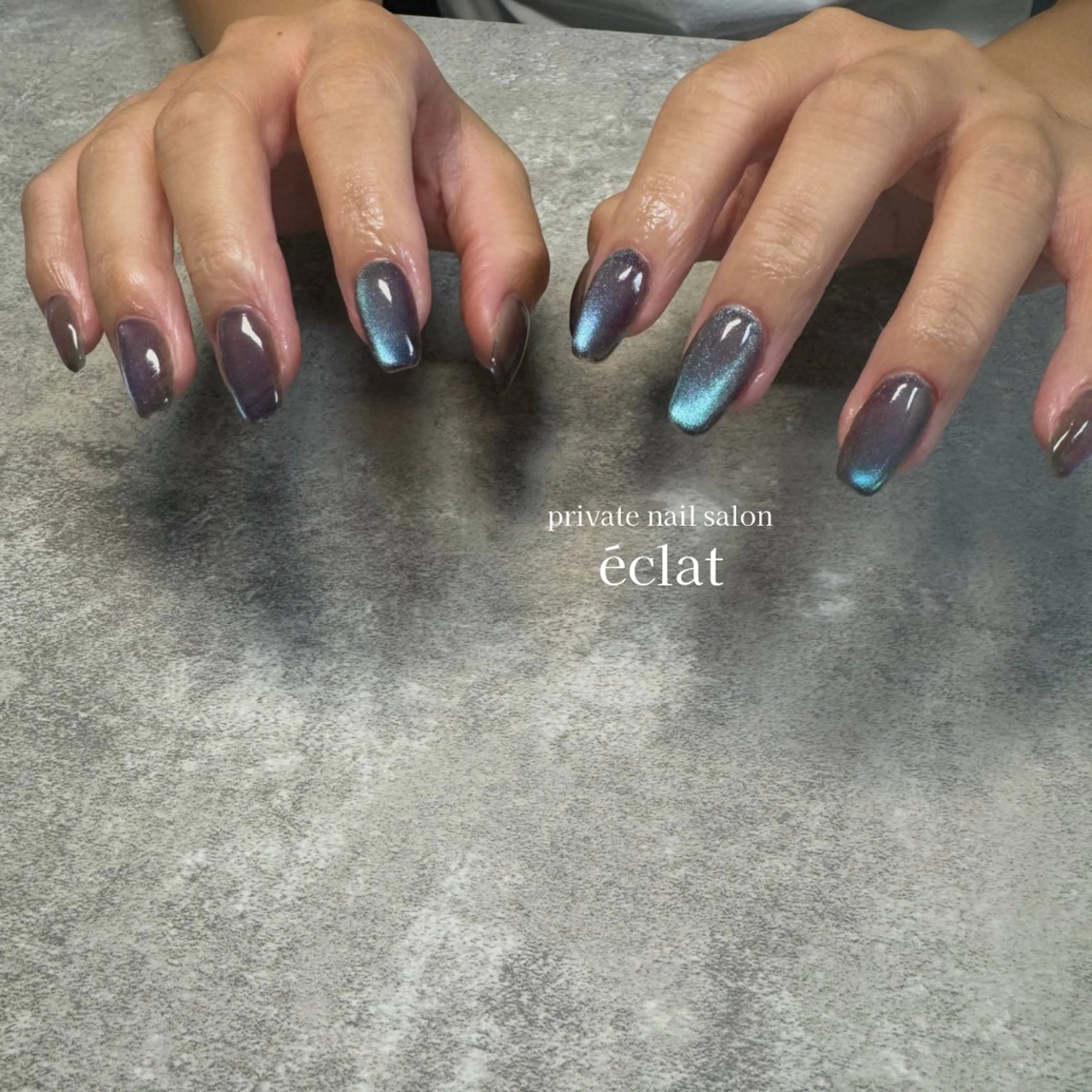 ネイル 氷ネイル・うるうるネイル マグネットネイル ワンカラーネイル nailsalon éclatのネイルデザイン