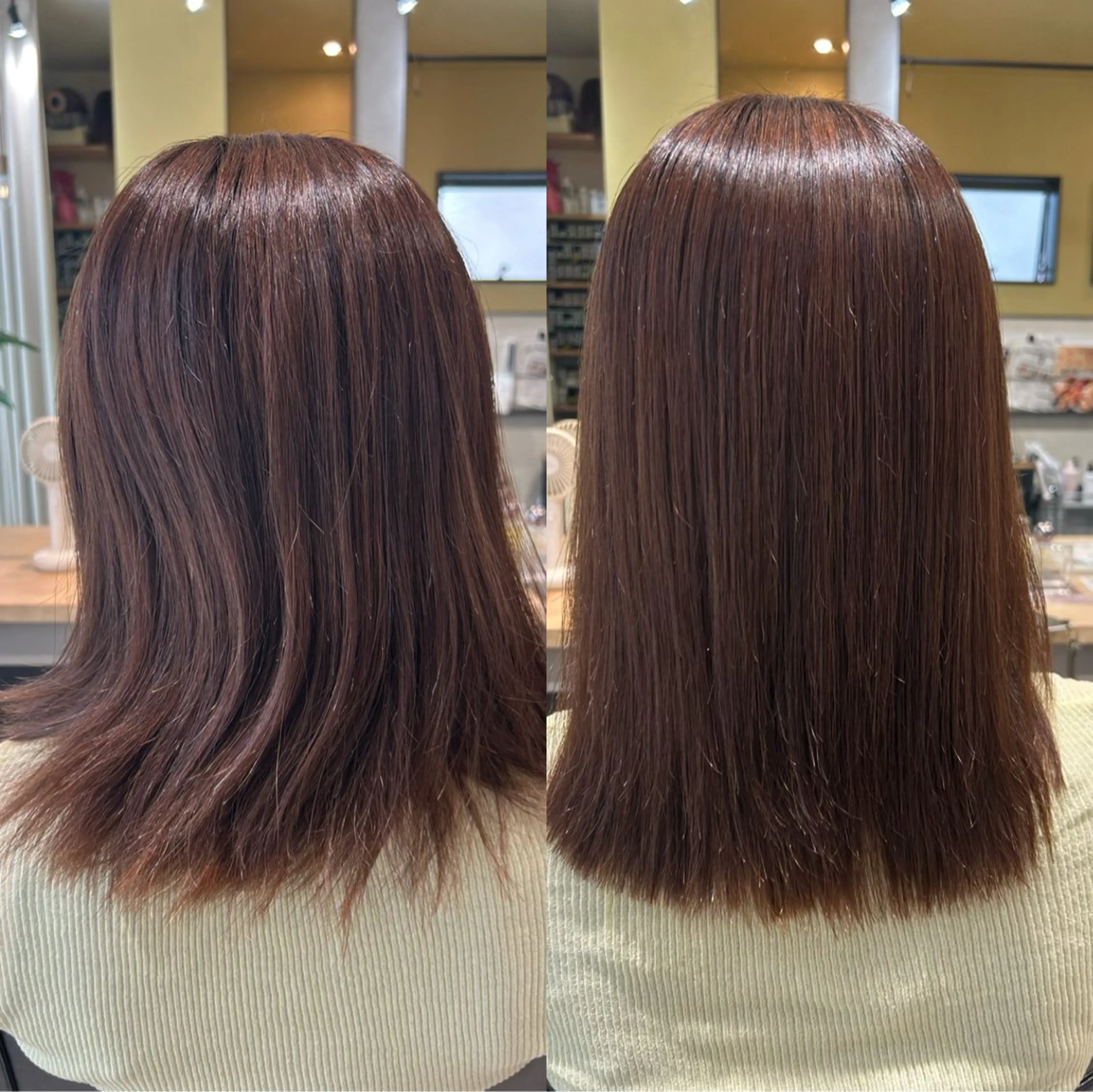 ミディアム パーマ カット 縮毛矯正 トリートメント hub hair レイヤー/透明感のヘアスタイル