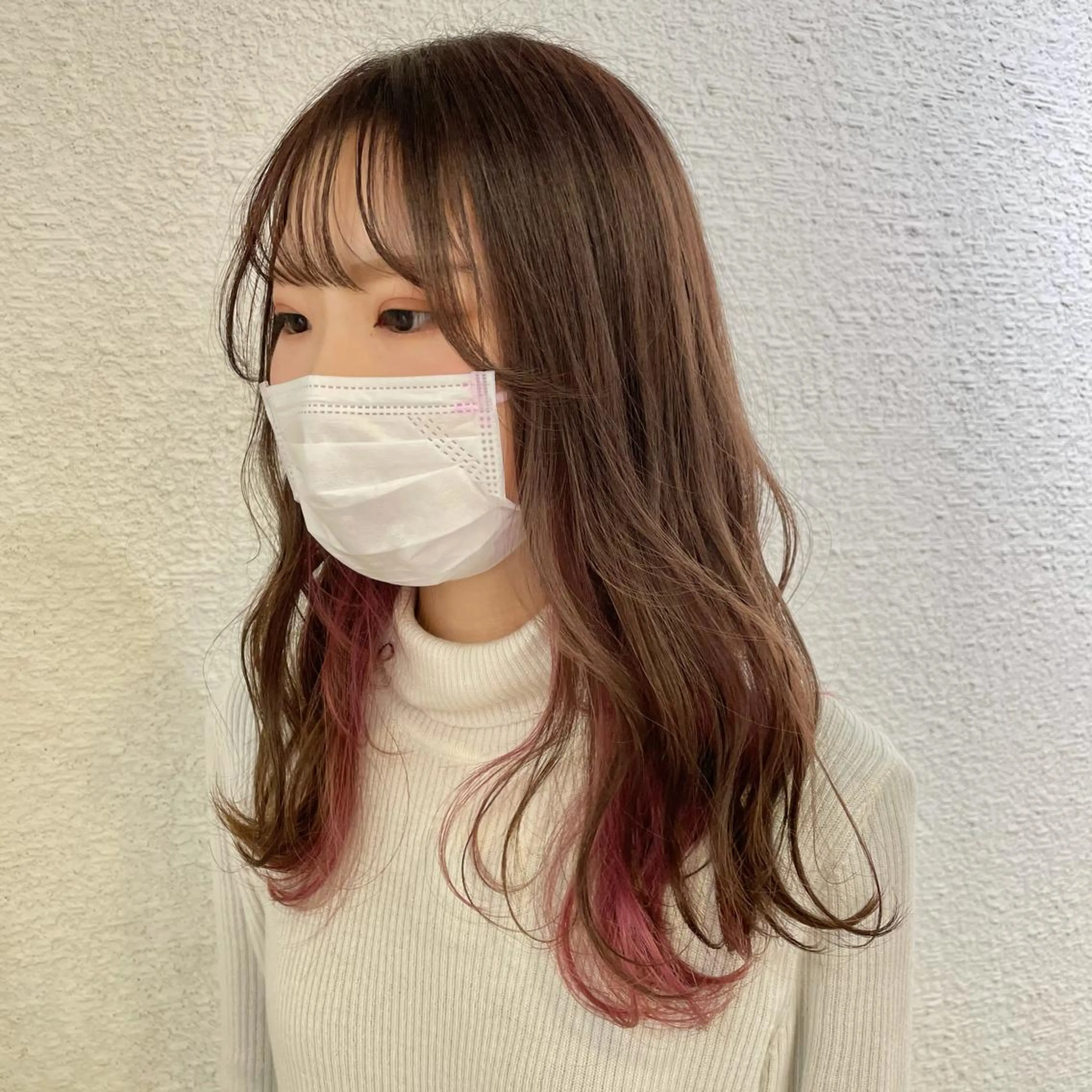 セミロング カラー ベージュカラー インナーカラー ピンクカラー 透明感カラー/ 寺田千雅子のヘアスタイル