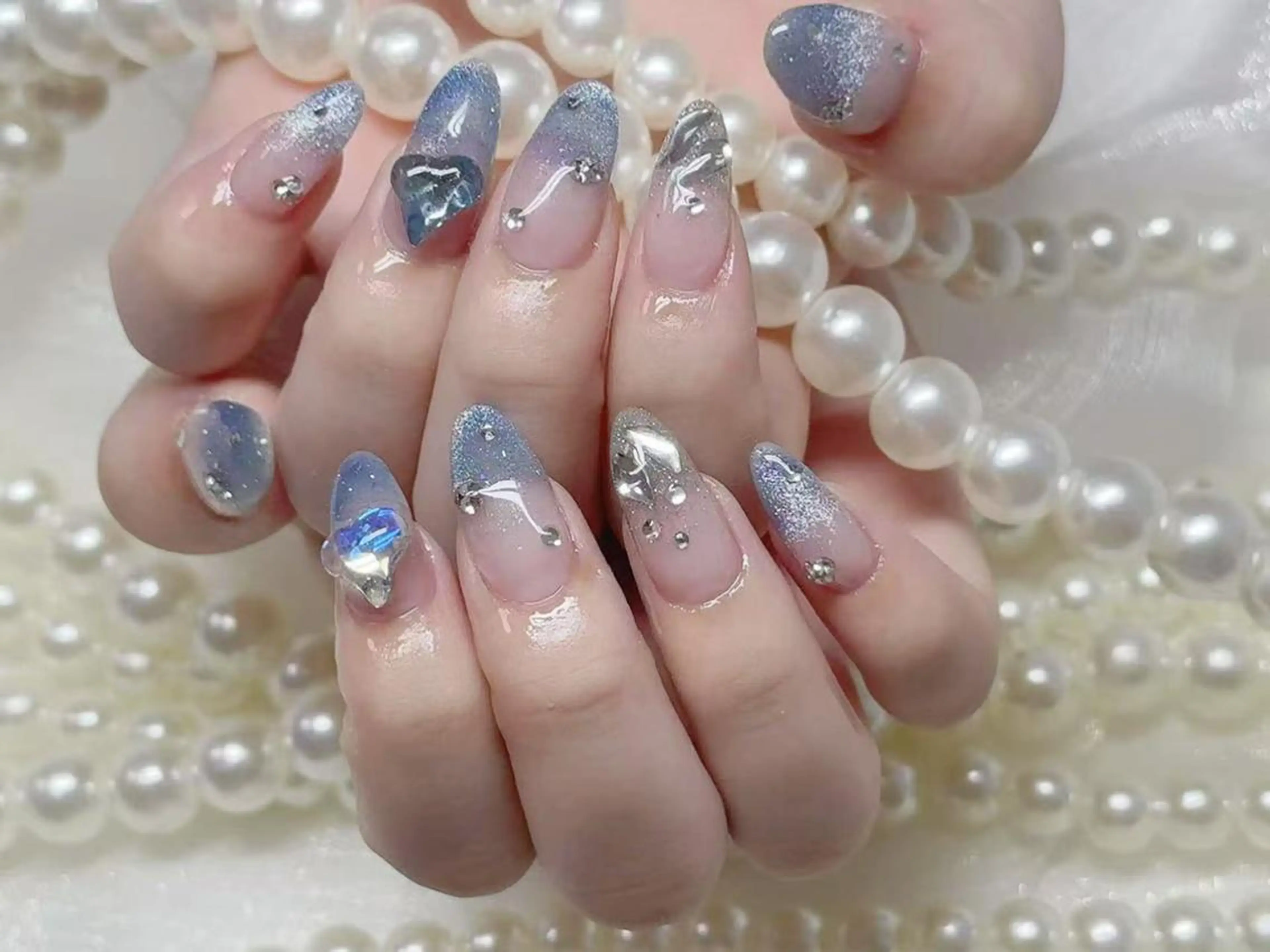 ネイル アートネイル クリアネイル 成人式 長さ出し フラッシュネイル ハンドネイル Ru na🍳のネイルデザイン